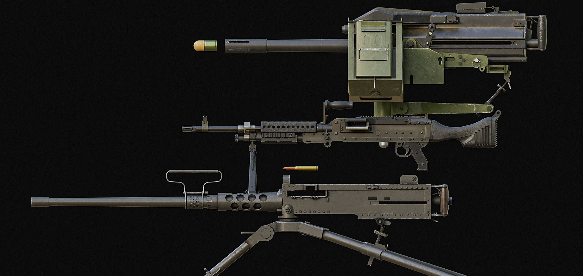 M2 M240 MK19  Low-poly 3D model_1