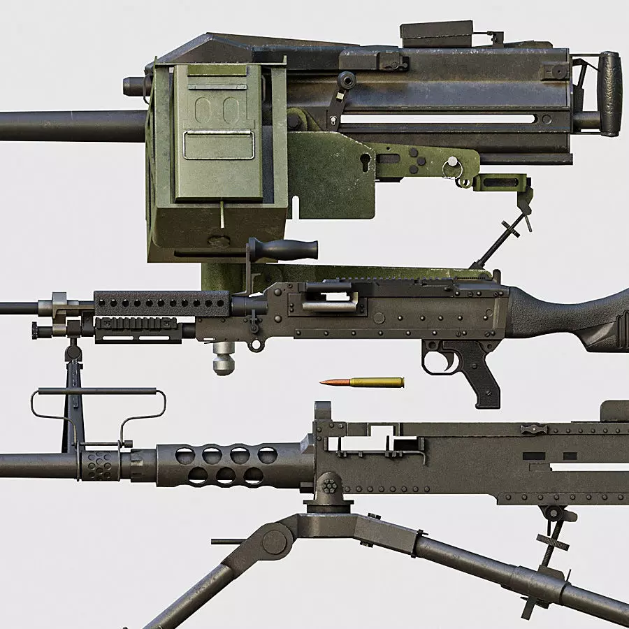 M2 M240 MK19  Low-poly 3D model_0