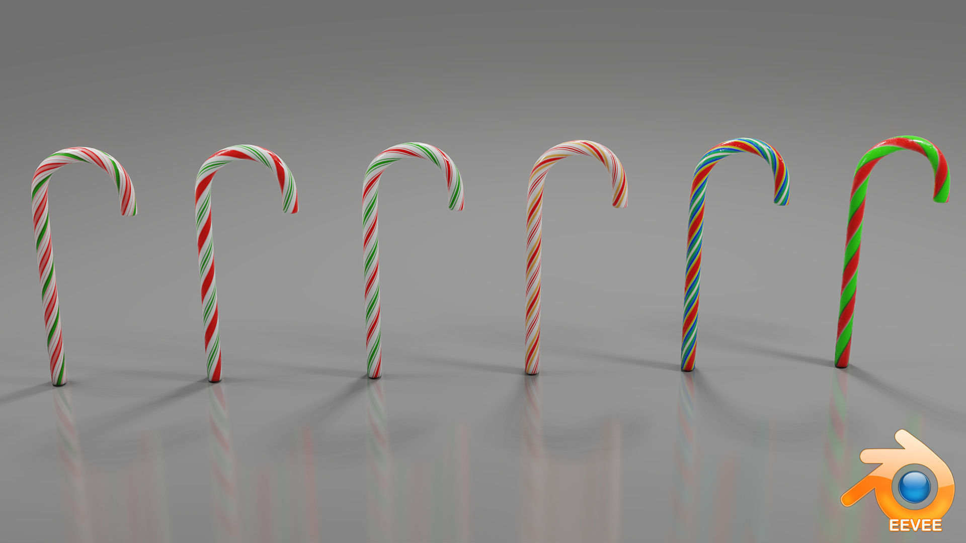 Low Poly Candy Canes Free low-poly 3D model_4