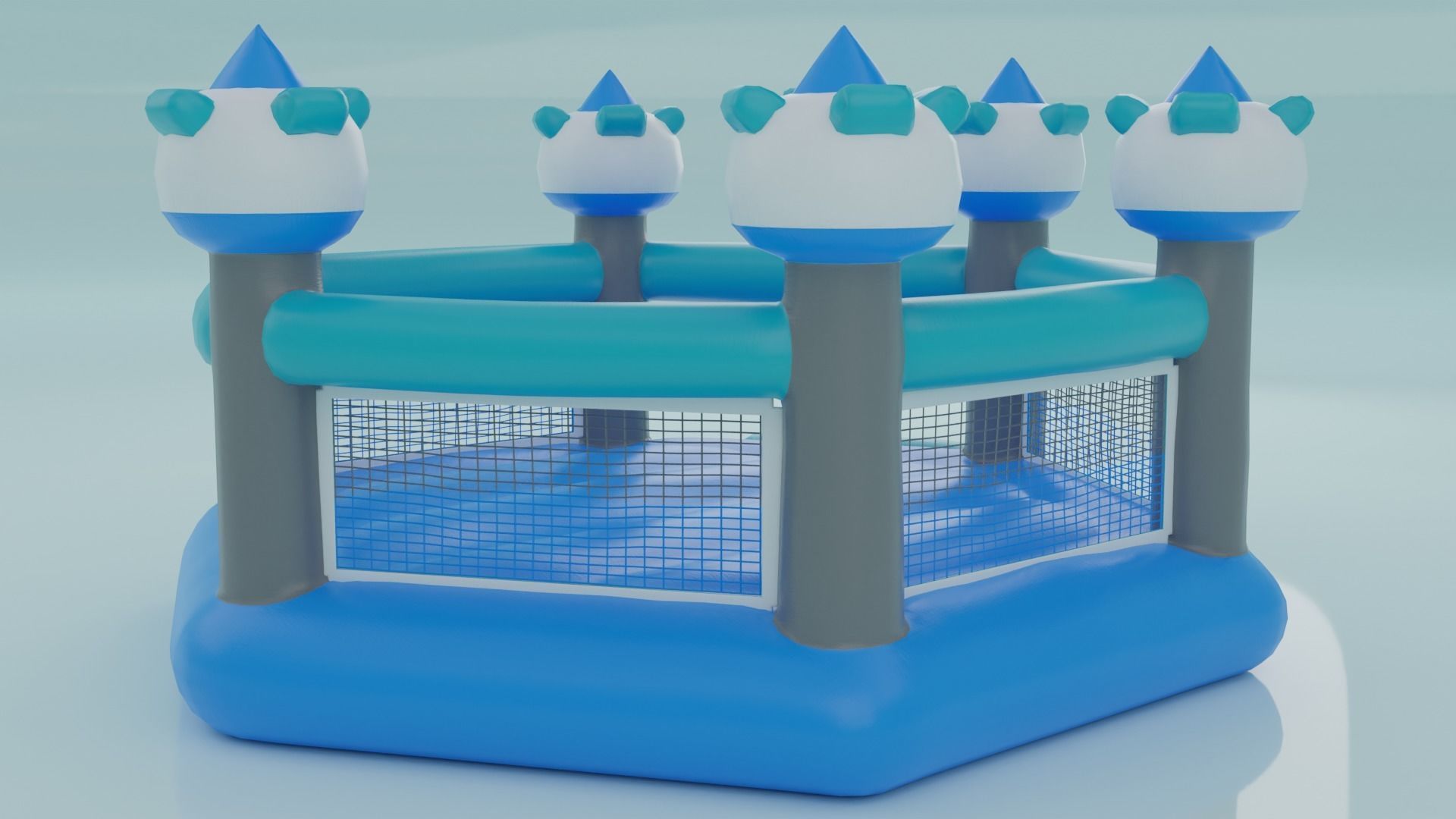 Inflatable blue hexagon castle 3D model_29