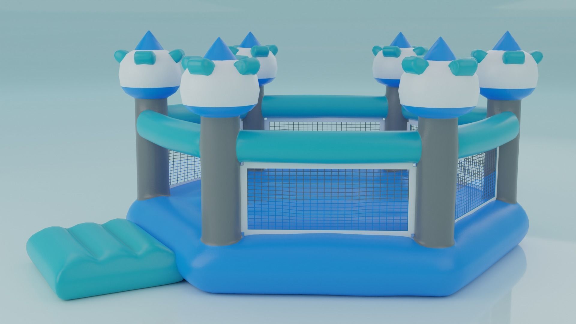 Inflatable blue hexagon castle 3D model_4