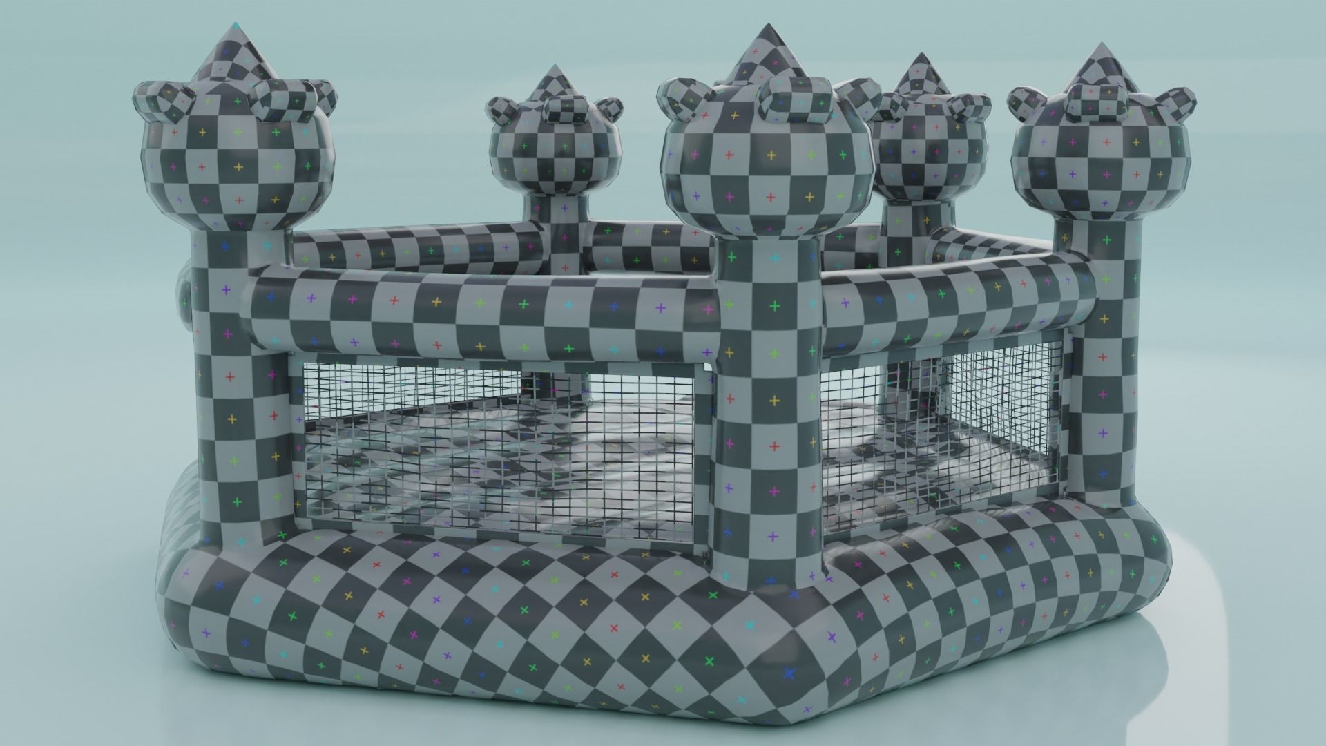 Inflatable blue hexagon castle 3D model_23