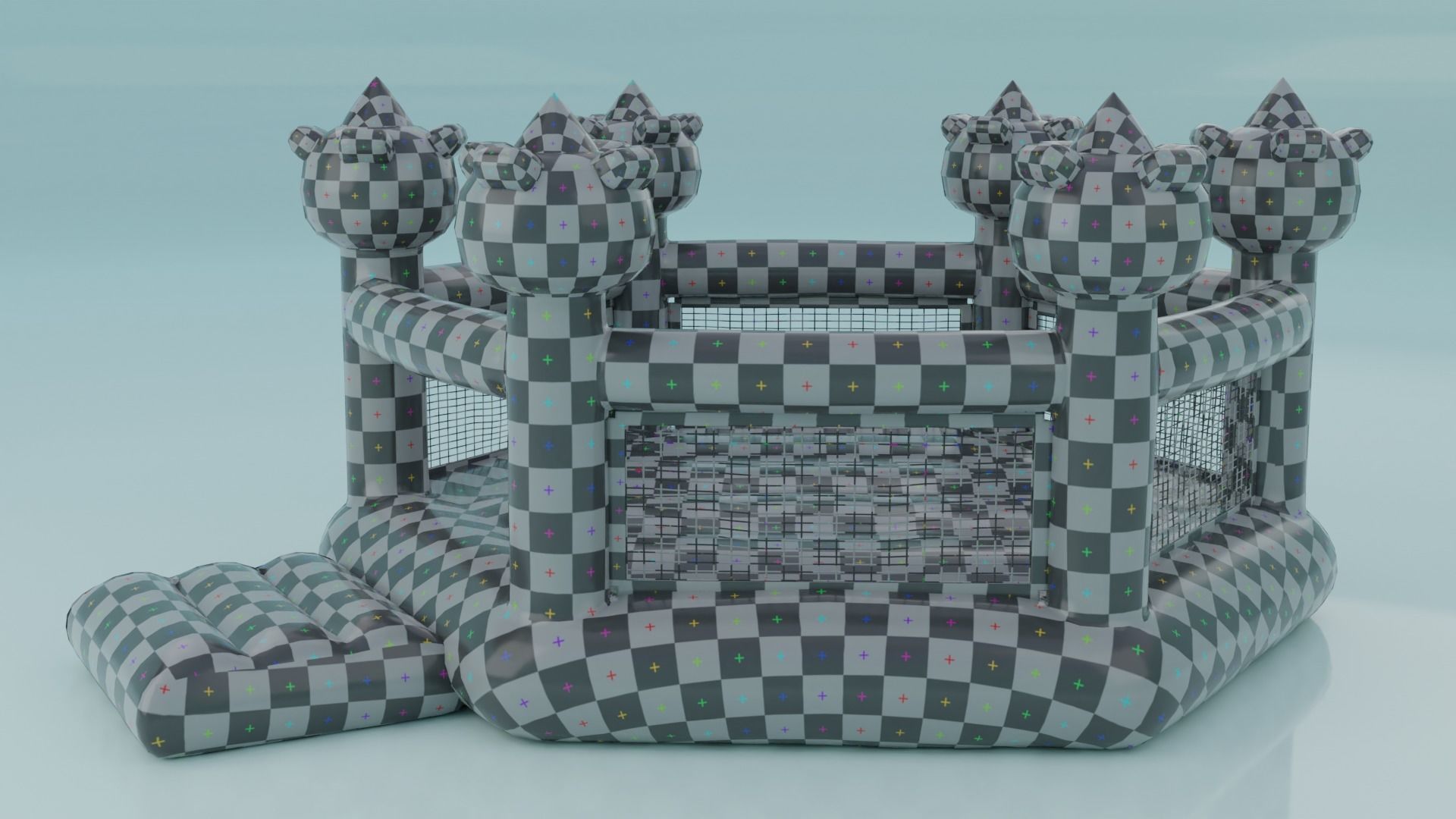 Inflatable blue hexagon castle 3D model_21