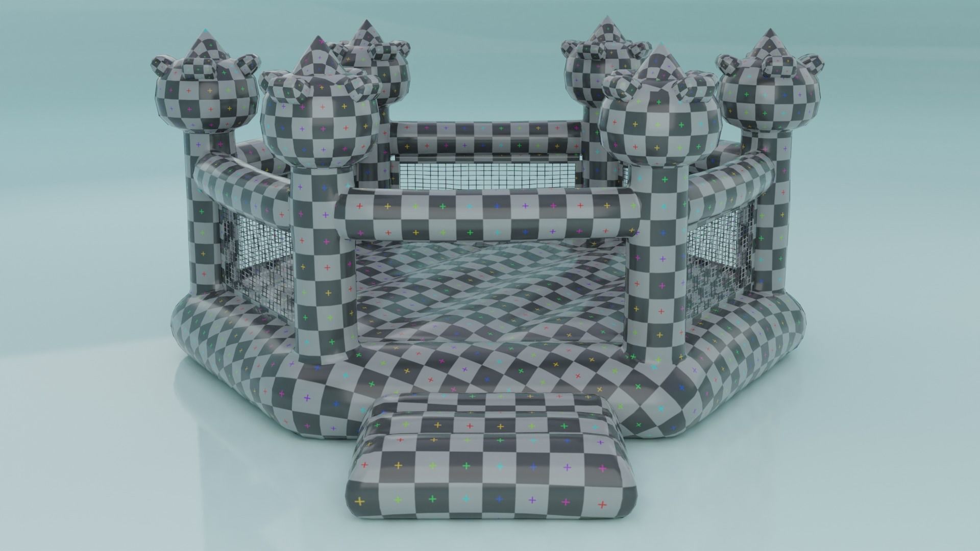 Inflatable blue hexagon castle 3D model_25