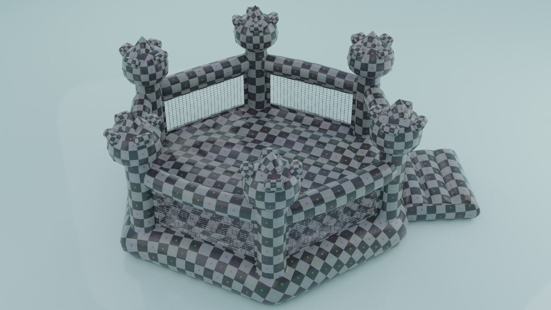 Inflatable blue hexagon castle 3D model_24