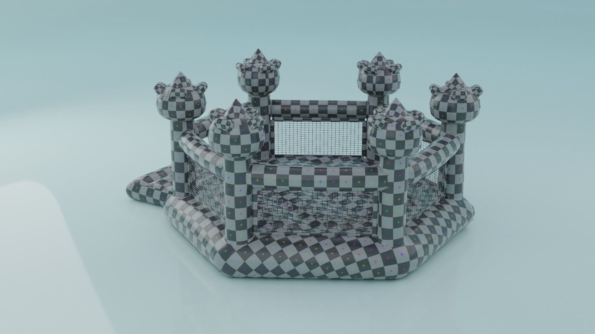 Inflatable blue hexagon castle 3D model_22