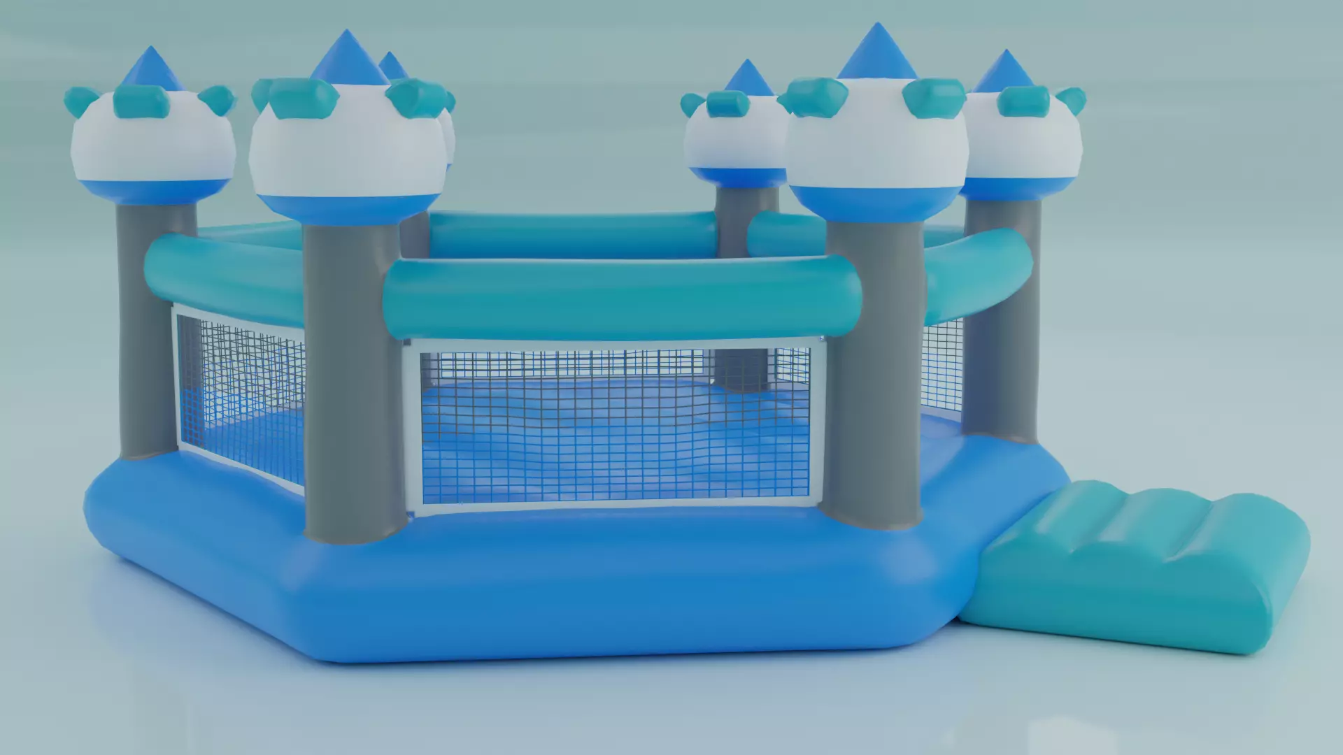 Inflatable blue hexagon castle 3D model_0
