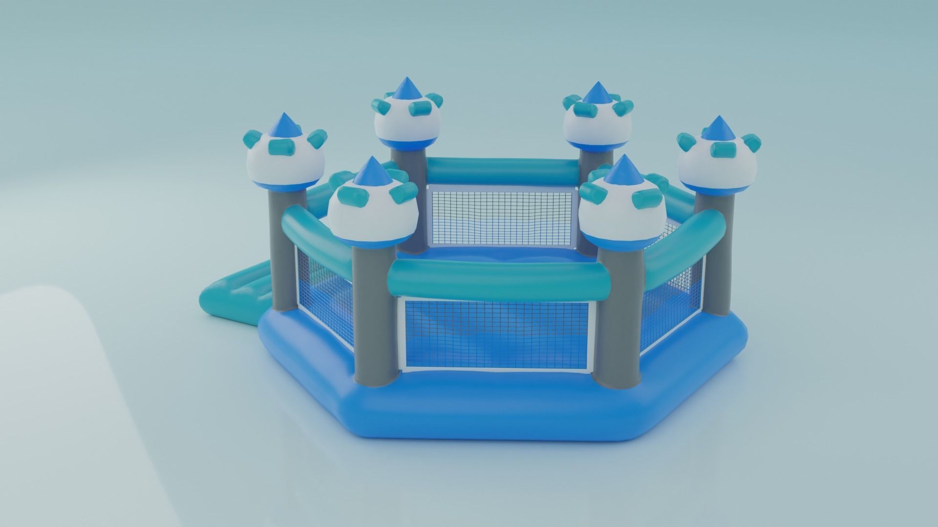 Inflatable blue hexagon castle 3D model_28