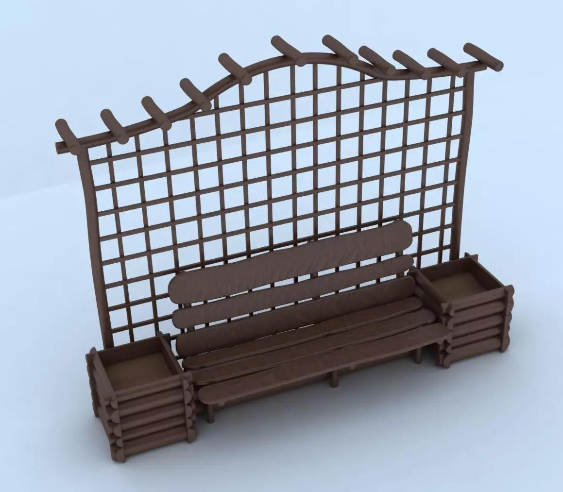 Arbor wooden bench with lattice 3D model