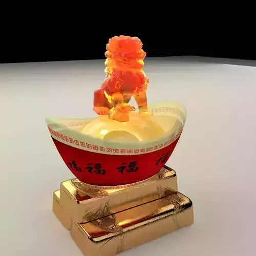 Chinese gold ingot with lion statue