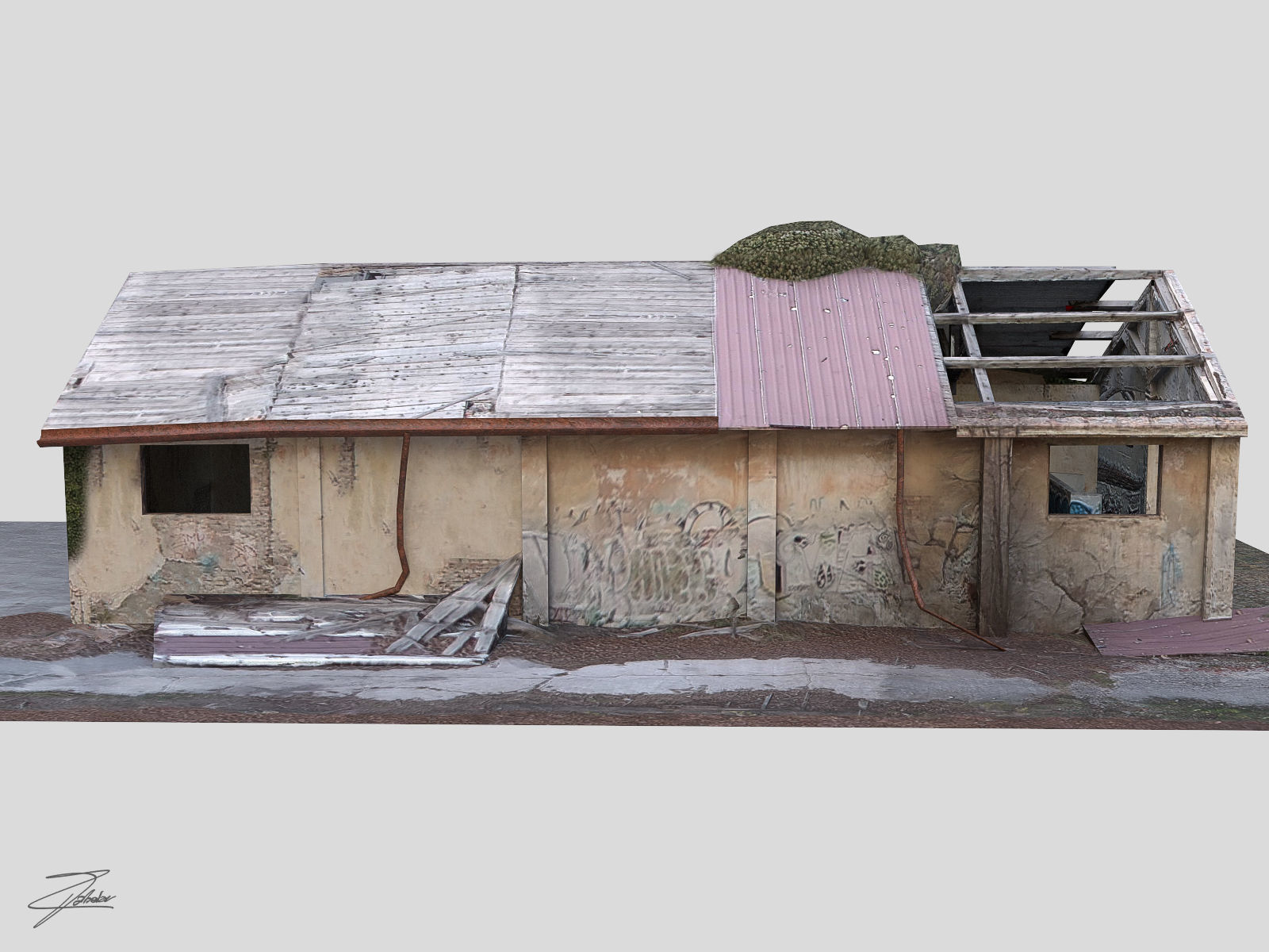 Abandoned building 02 Low-poly 3D model_2