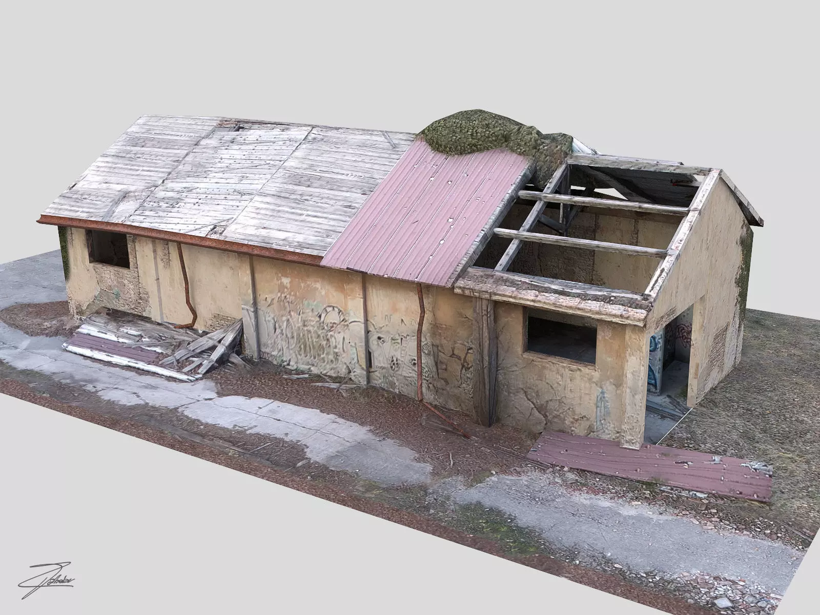 Abandoned building 02 Low-poly 3D model_0