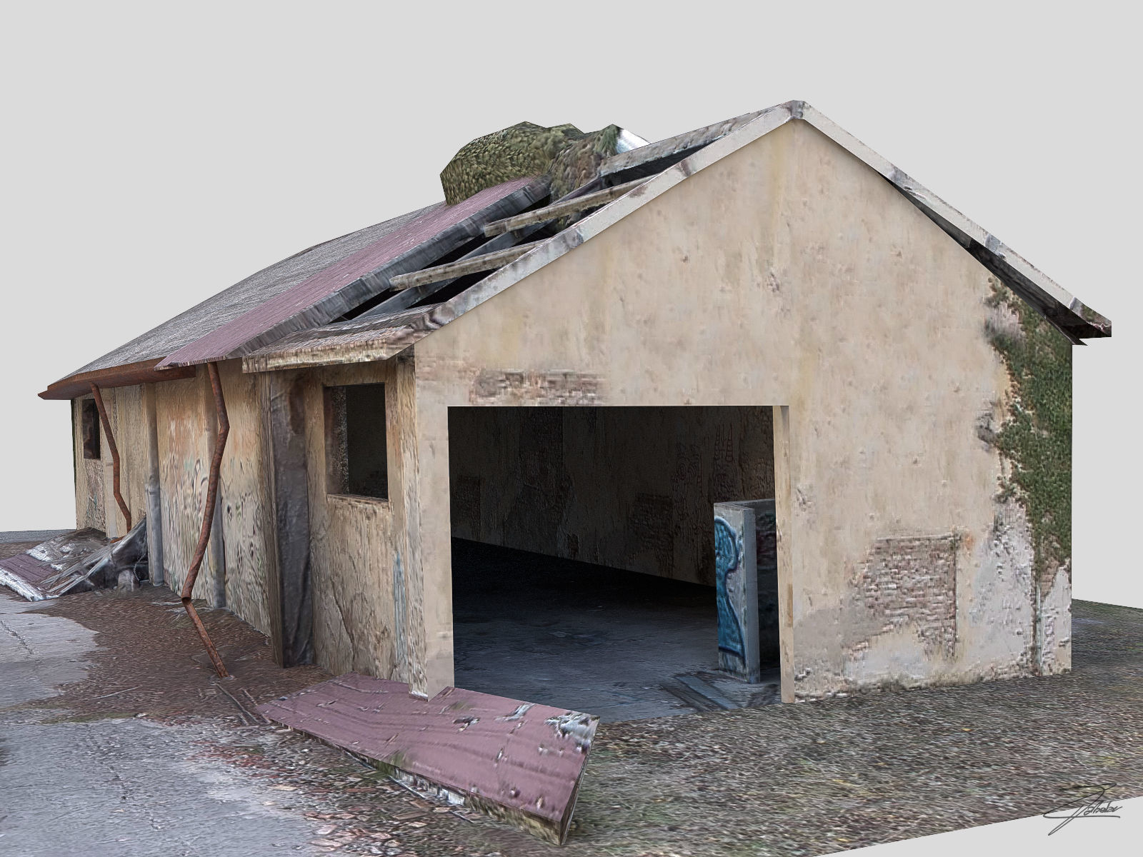 Abandoned building 02 Low-poly 3D model_3