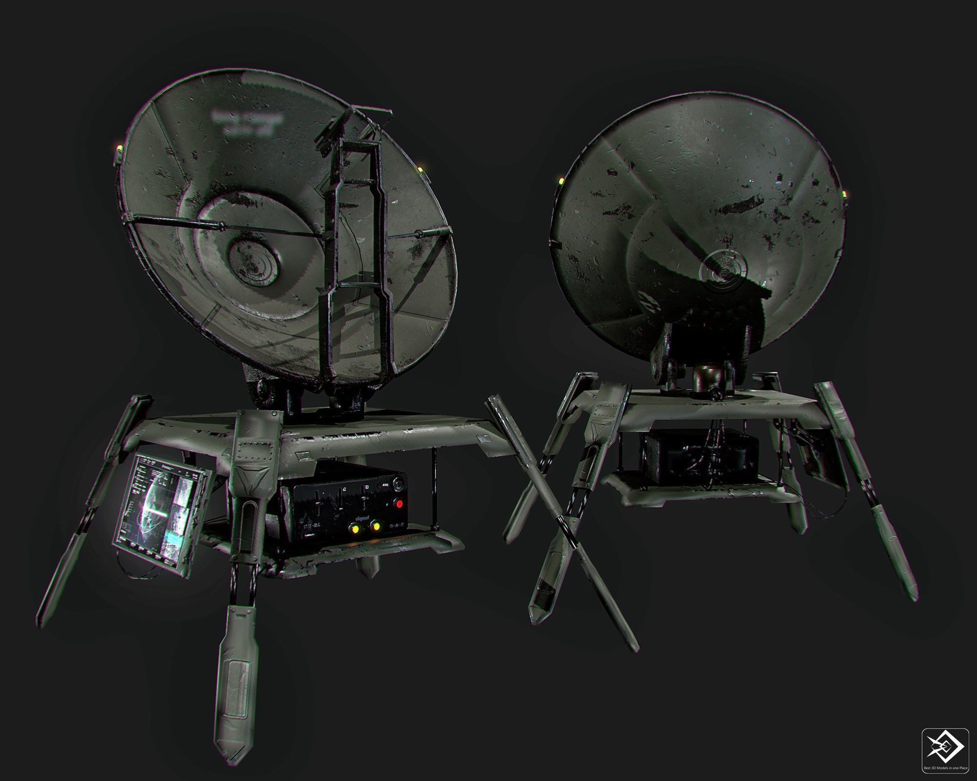 2 Satellite dish Low-poly 3D model_1