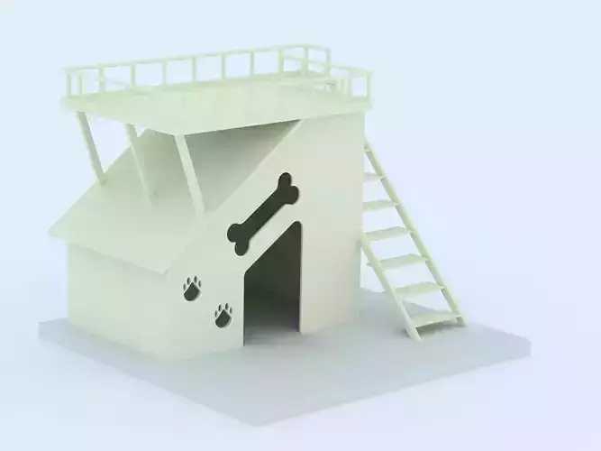 Doghouse dog house with stairs and paw prints