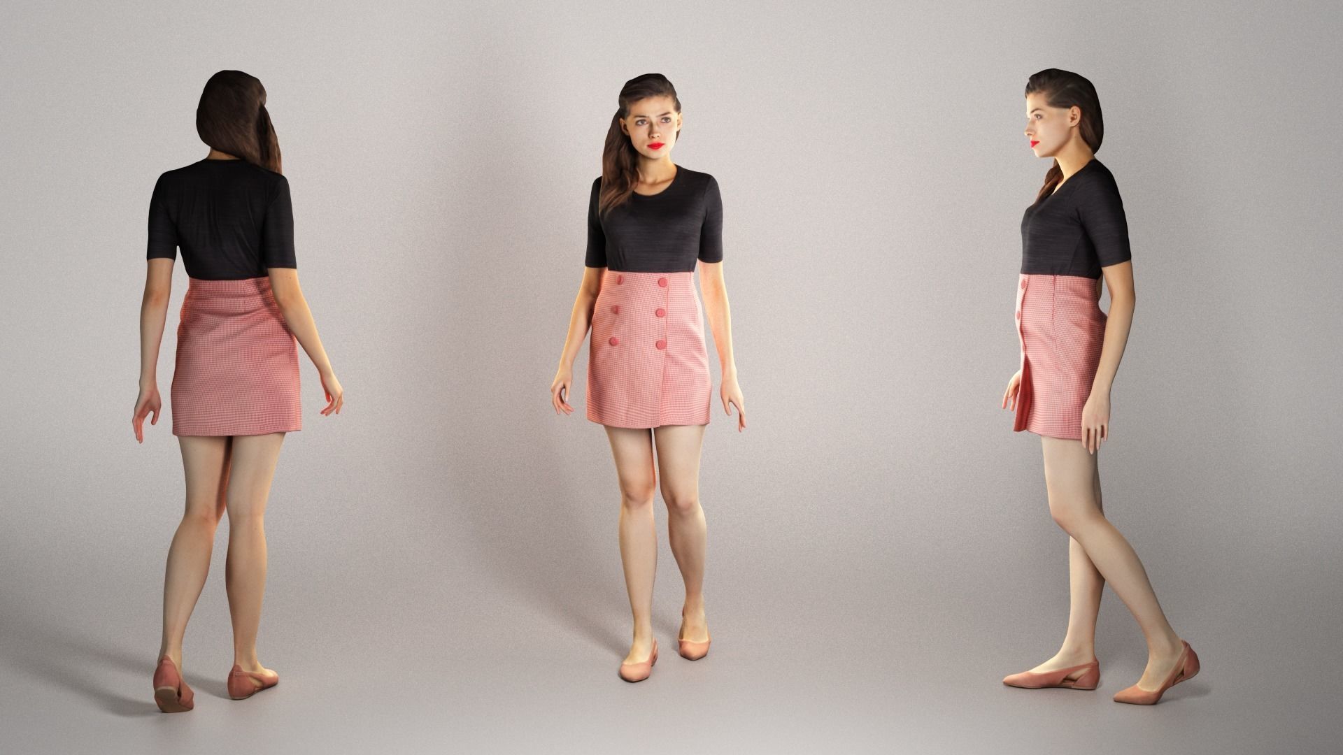Beautiful young woman walking 249 Low-poly 3D model_2