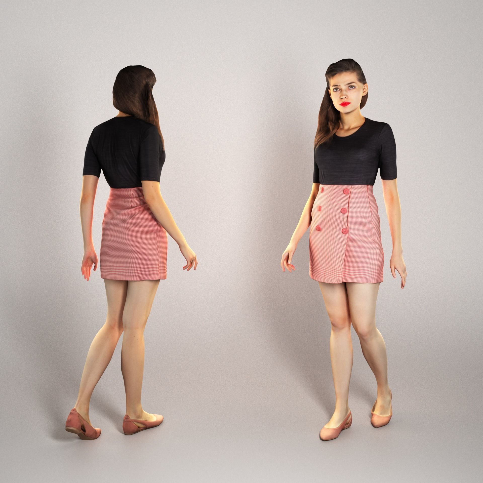 Beautiful young woman walking 249 Low-poly 3D model_1