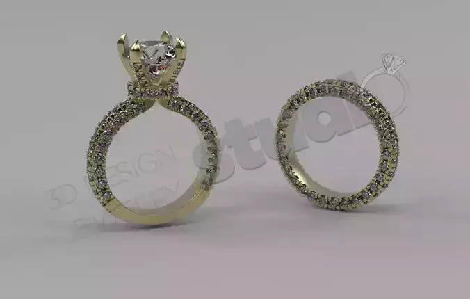 Luxury detail brilliant rings with gems 3d model