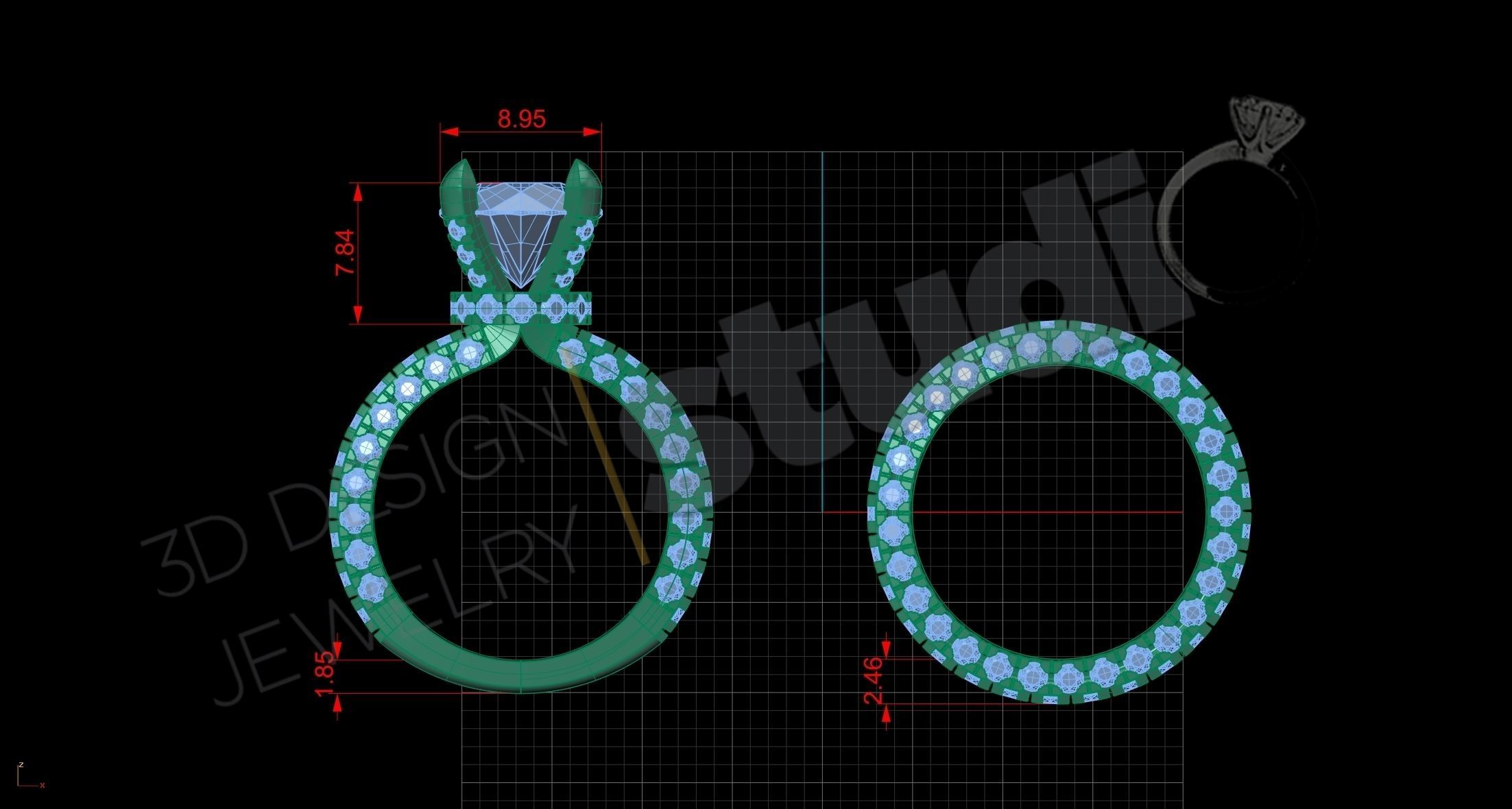 Luxury detail brilliant rings with gems 3d model 3D print model_4