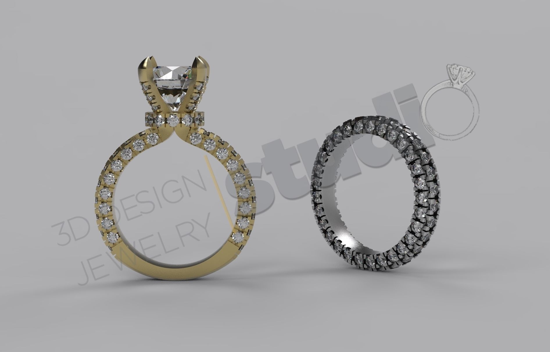 Luxury detail brilliant rings with gems 3d model 3D print model_3