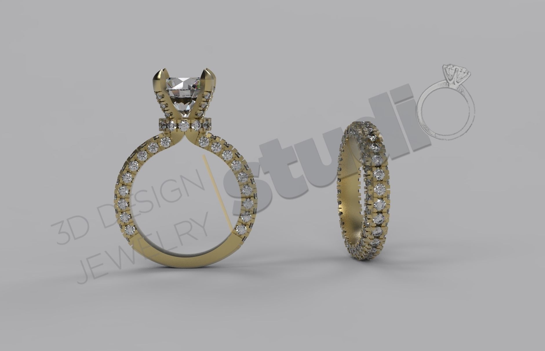 Luxury detail brilliant rings with gems 3d model 3D print model_2
