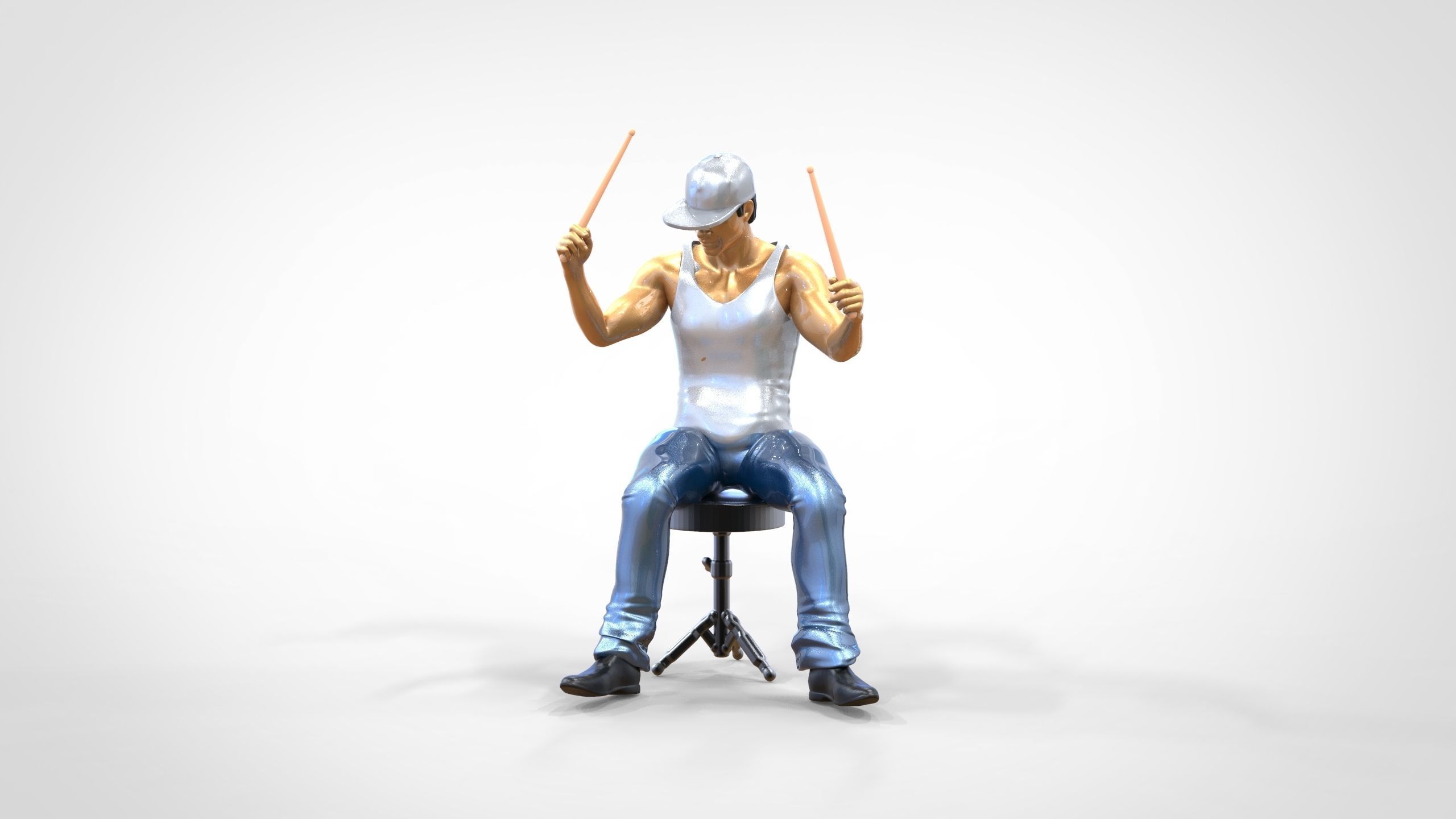 N2 Man Musician Drummer playing drum 3D print model_7