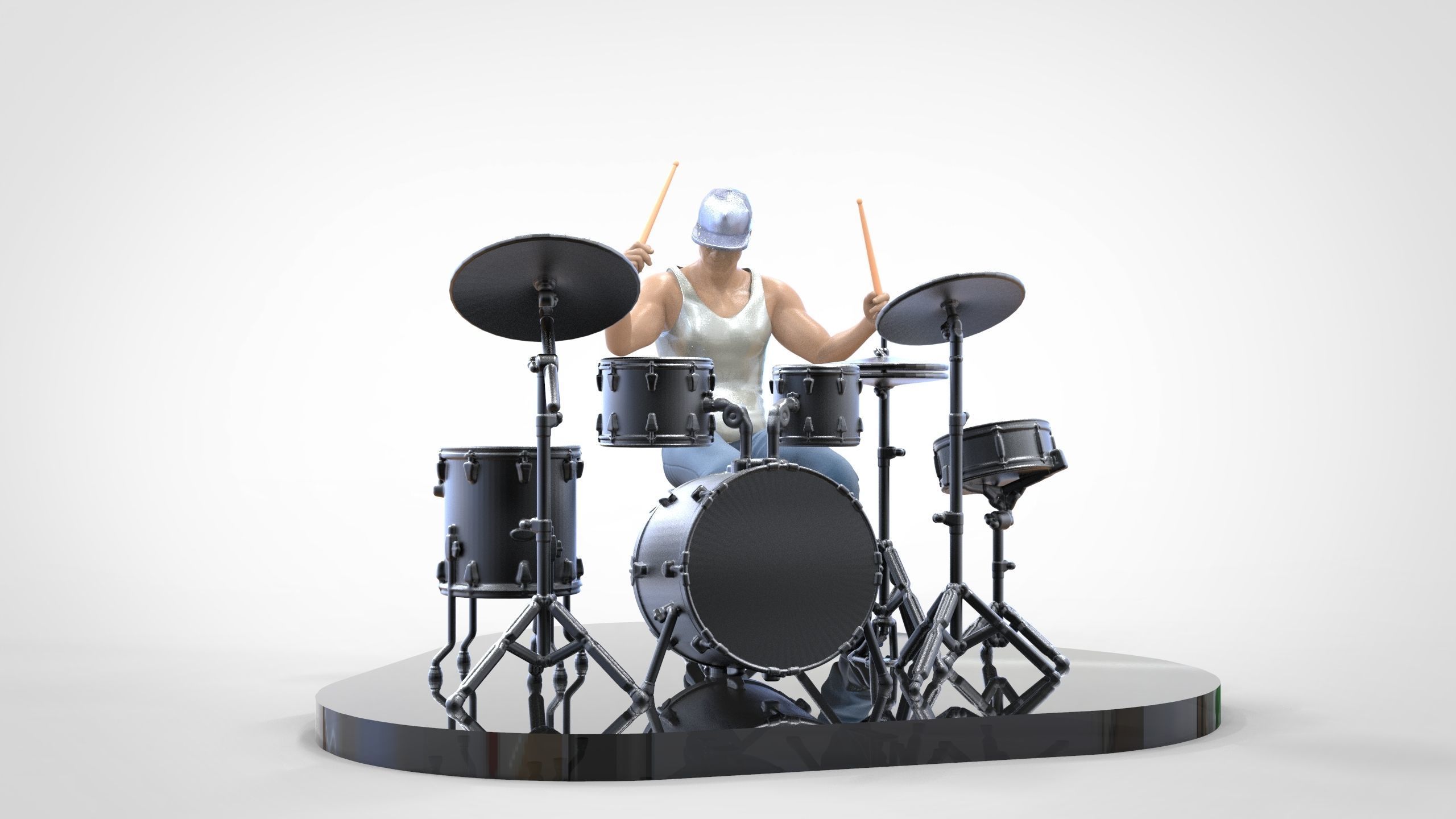 N2 Man Musician Drummer playing drum 3D print model_25