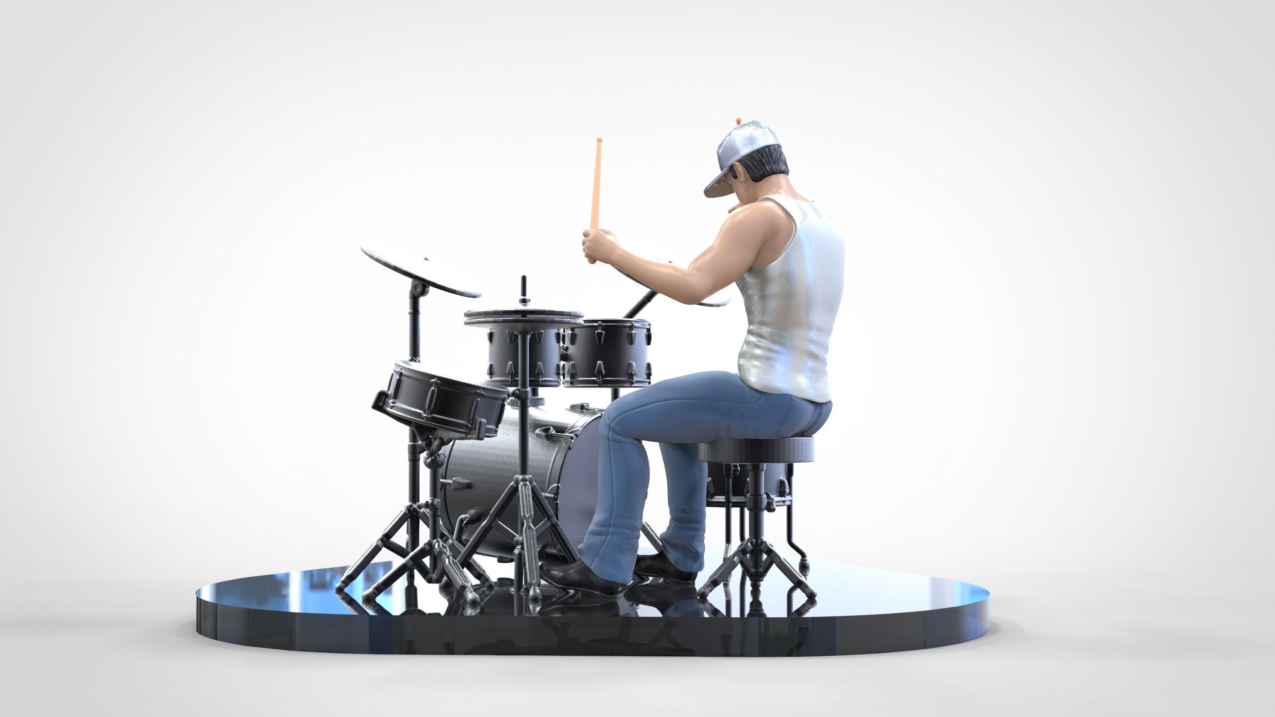 N2 Man Musician Drummer playing drum 3D print model_17