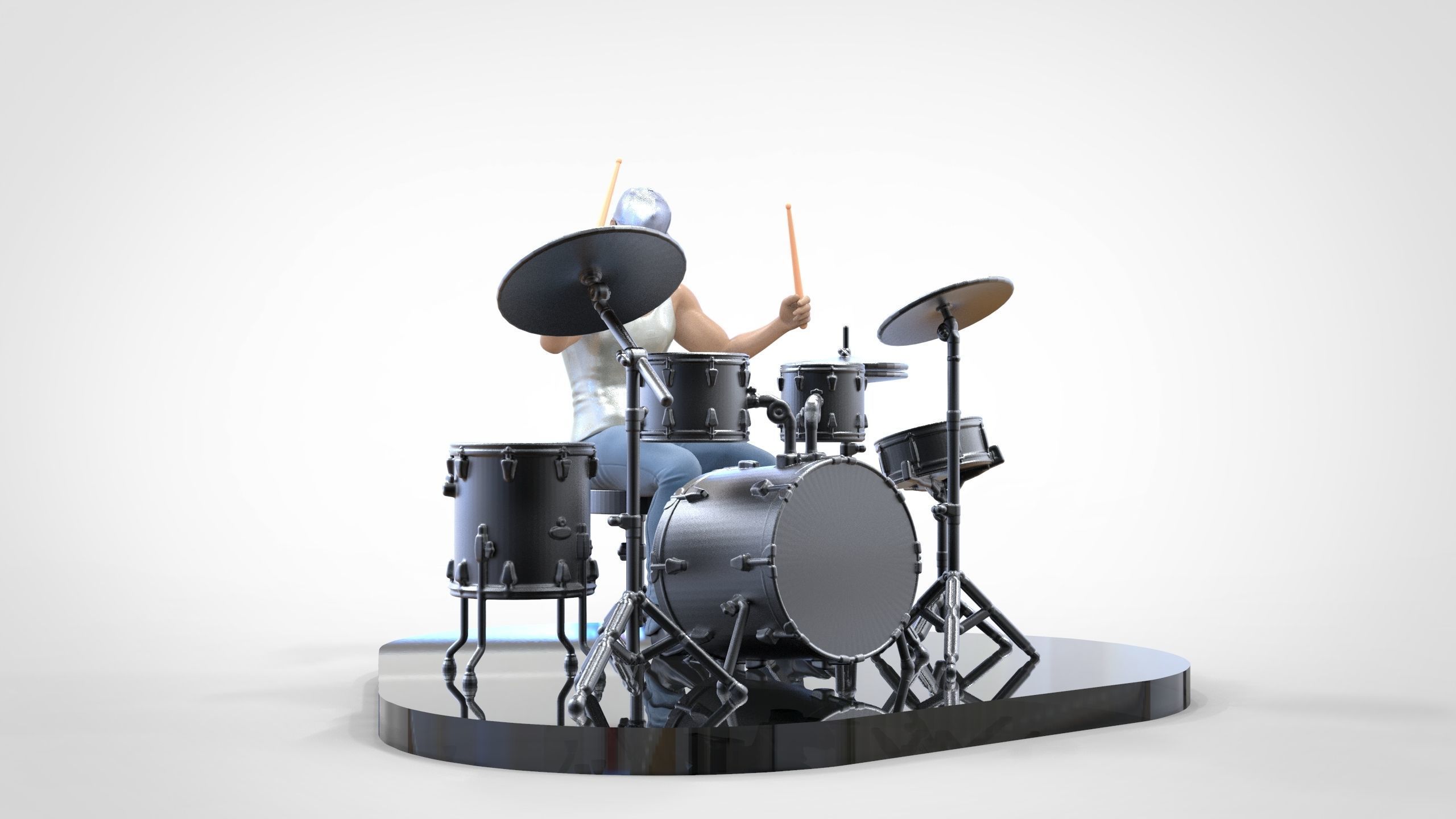N2 Man Musician Drummer playing drum 3D print model_26