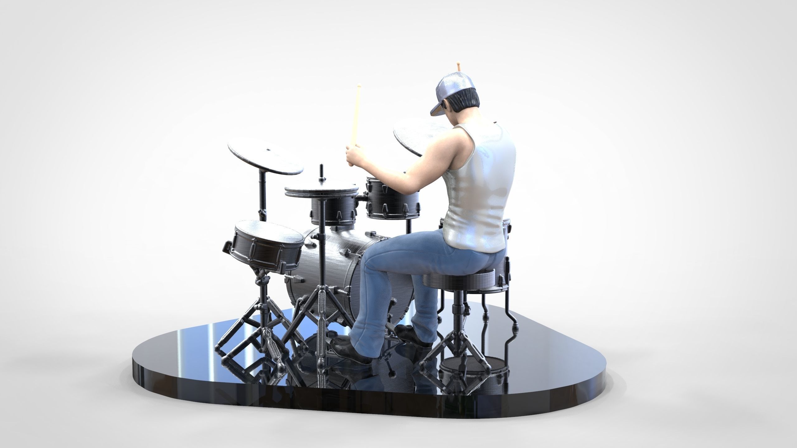 N2 Man Musician Drummer playing drum 3D print model_34