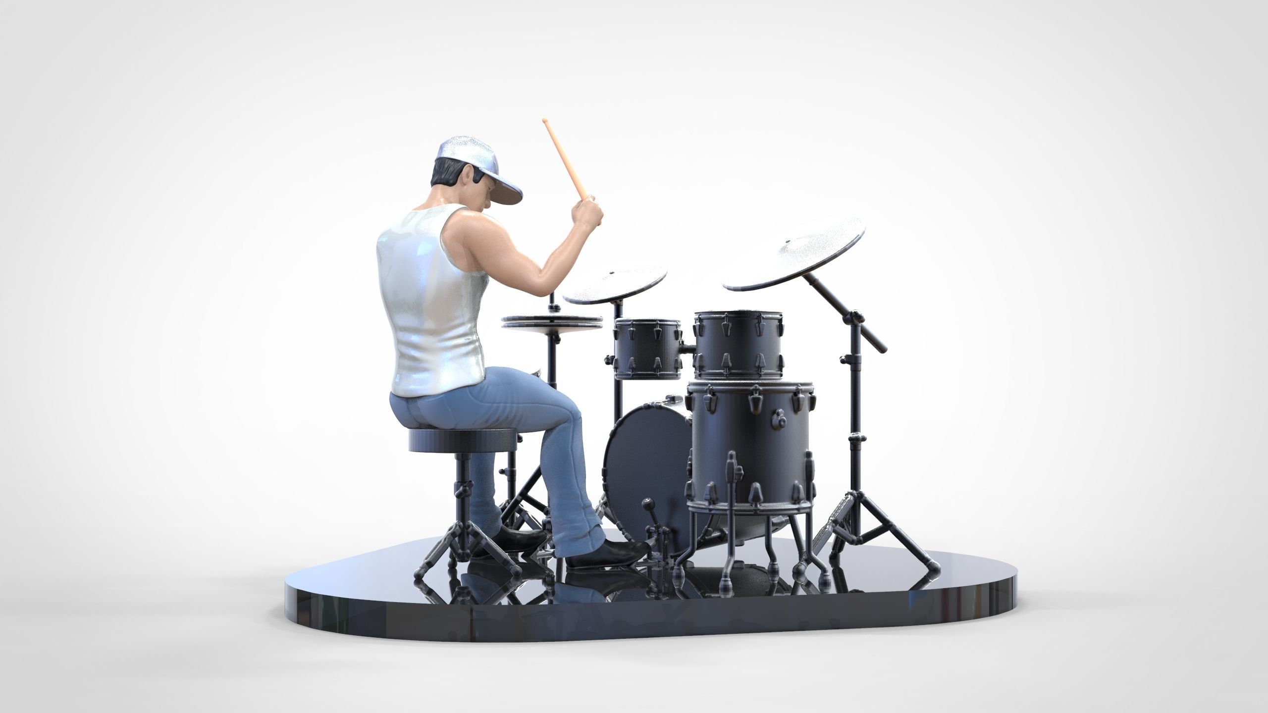 N2 Man Musician Drummer playing drum 3D print model_12