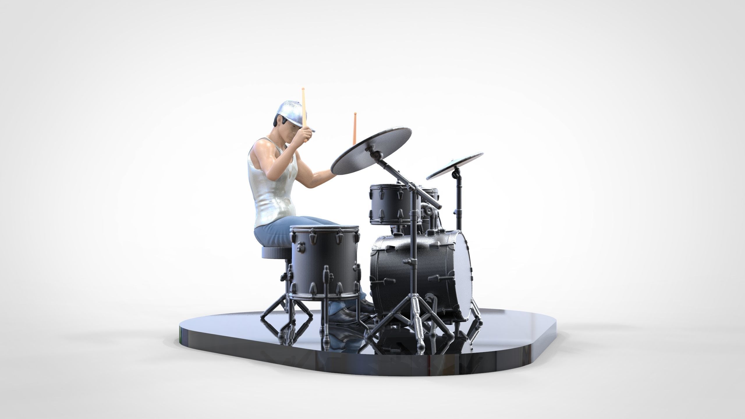 N2 Man Musician Drummer playing drum 3D print model_9