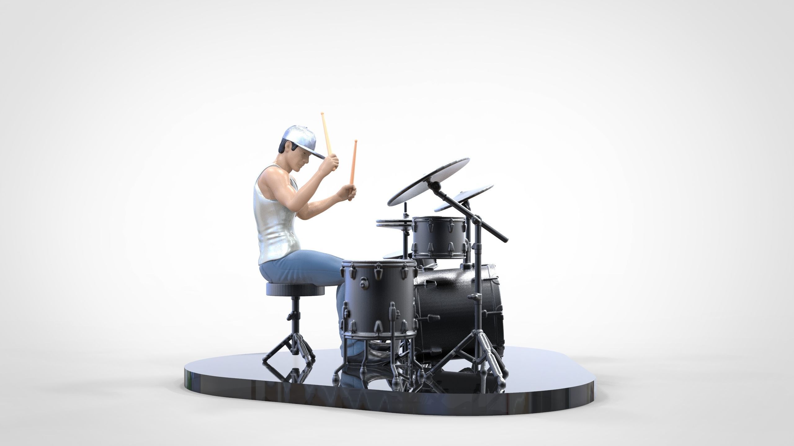 N2 Man Musician Drummer playing drum 3D print model_10