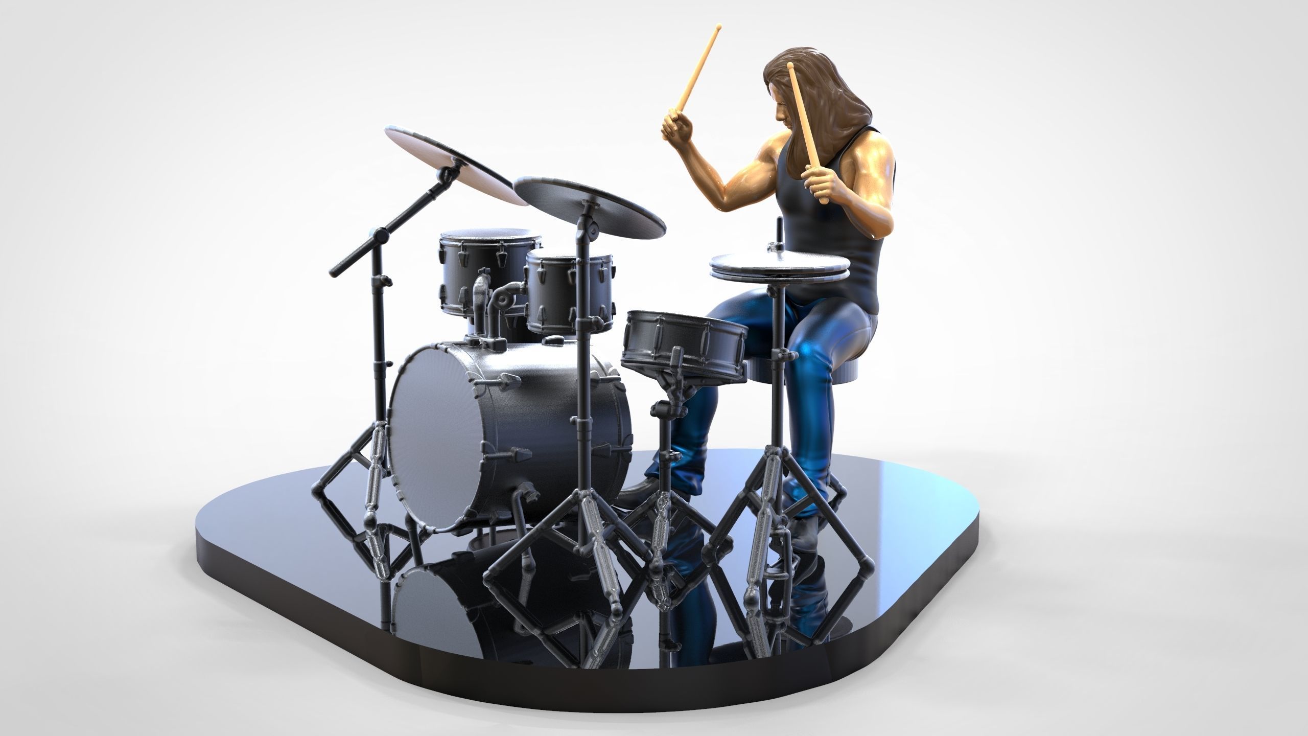 N2 Man Musician Drummer playing drum 3D print model_3