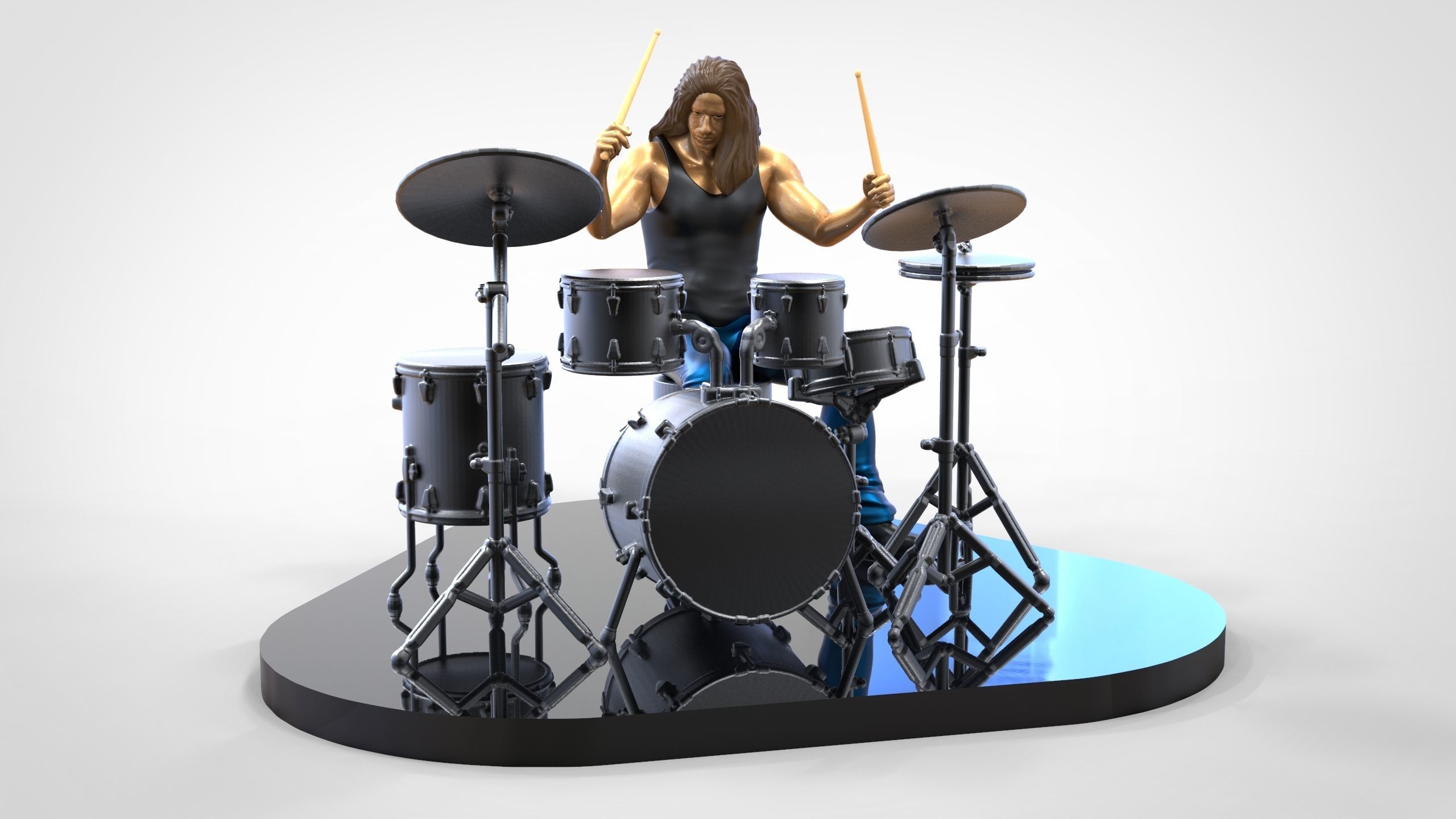 N2 Man Musician Drummer playing drum 3D print model_2
