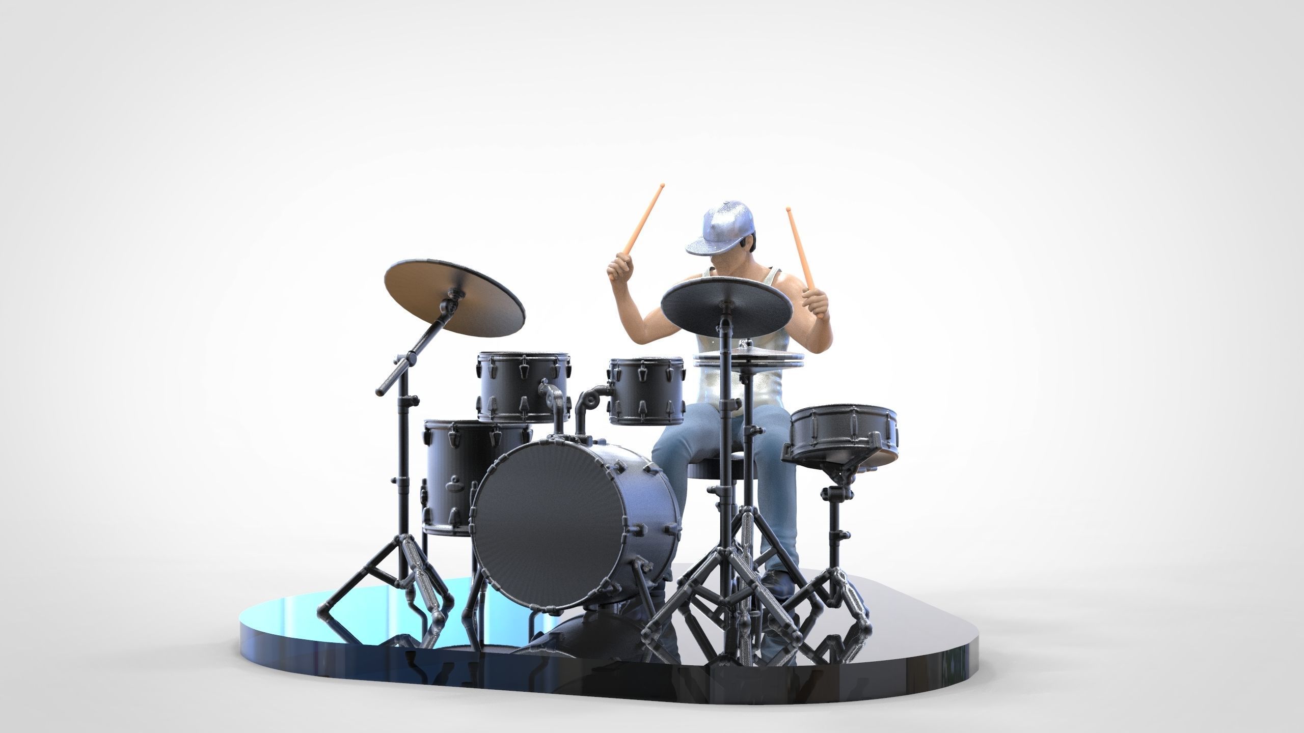 N2 Man Musician Drummer playing drum 3D print model_23