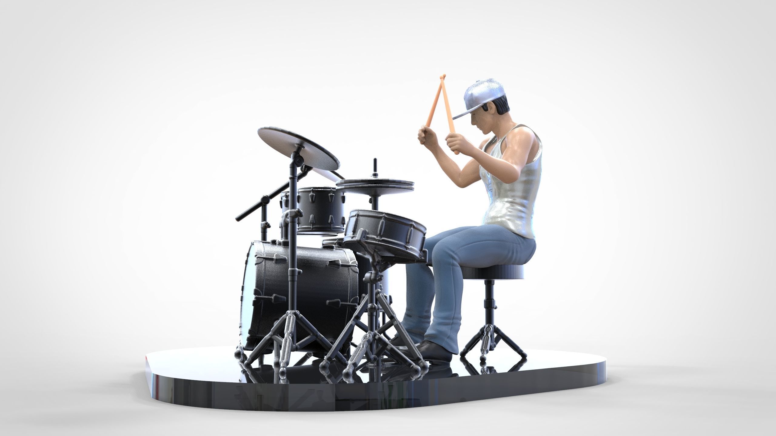 N2 Man Musician Drummer playing drum 3D print model_20
