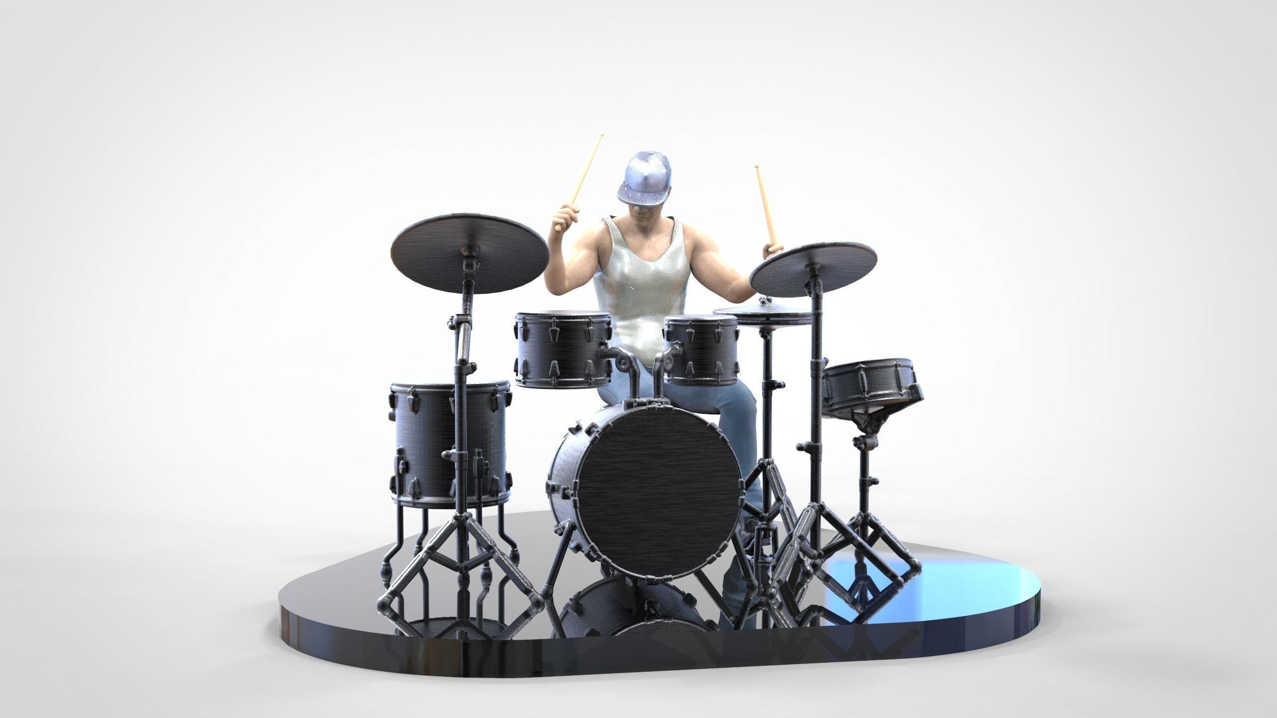 N2 Man Musician Drummer playing drum 3D print model_35
