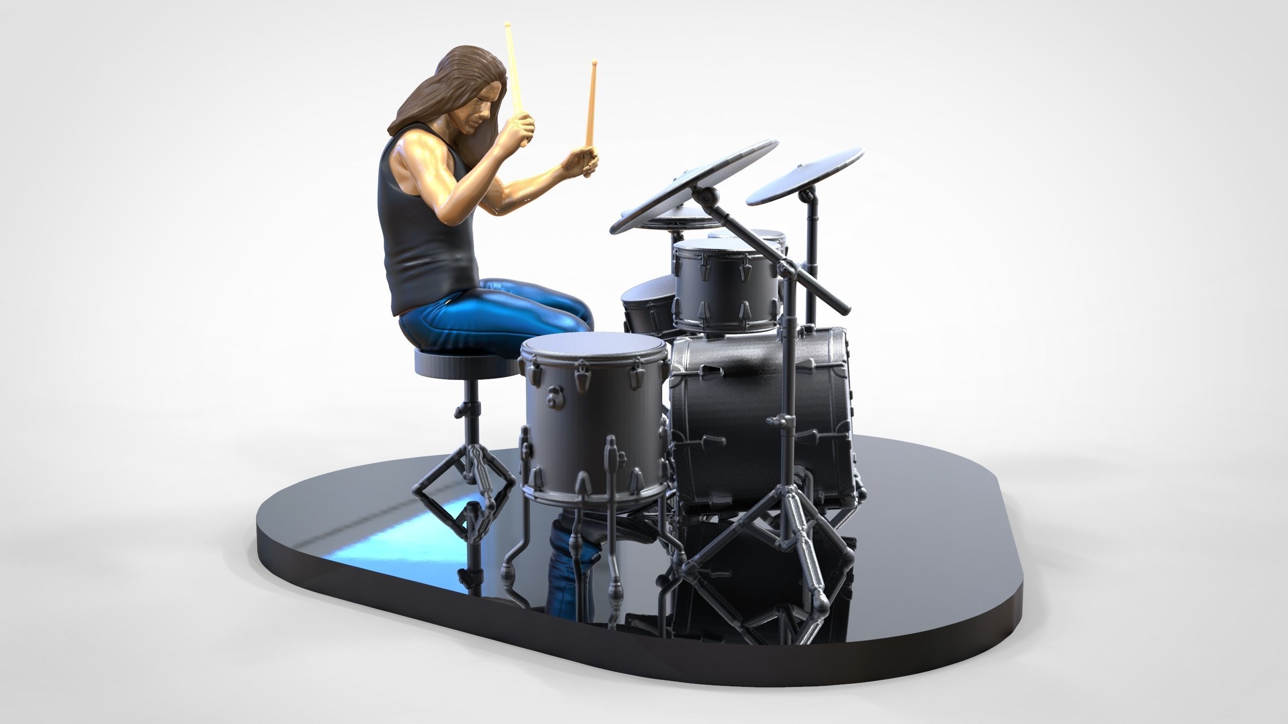 N2 Man Musician Drummer playing drum 3D print model_1