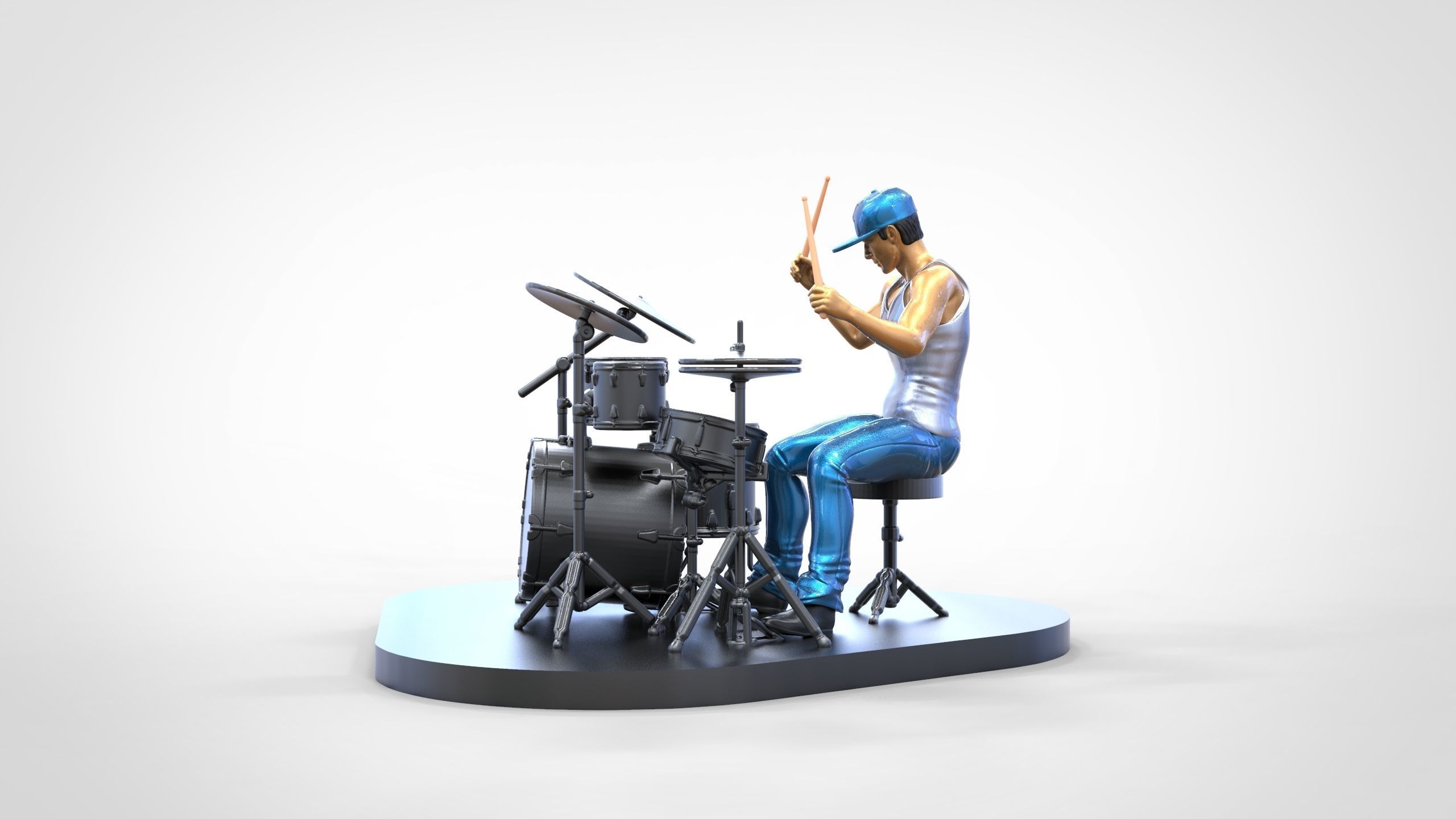 N2 Man Musician Drummer playing drum 3D print model_6