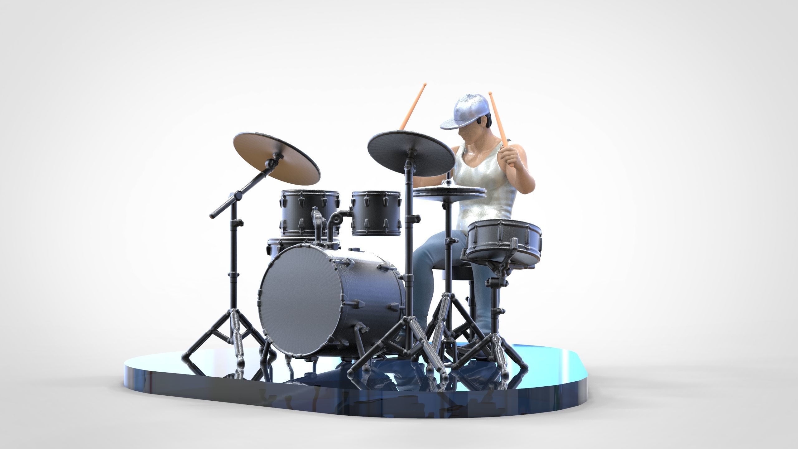 N2 Man Musician Drummer playing drum 3D print model_22