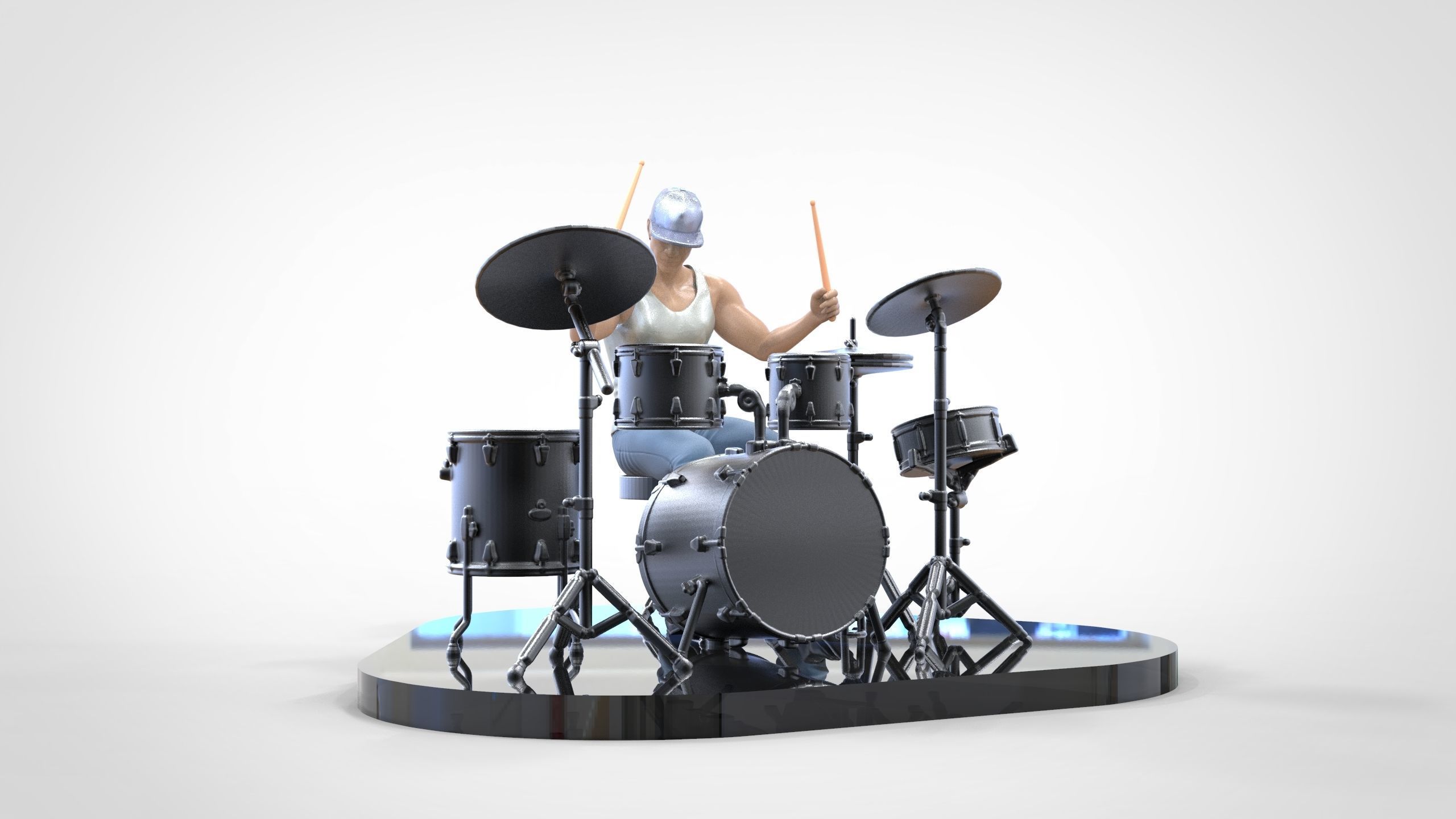 N2 Man Musician Drummer playing drum 3D print model_27
