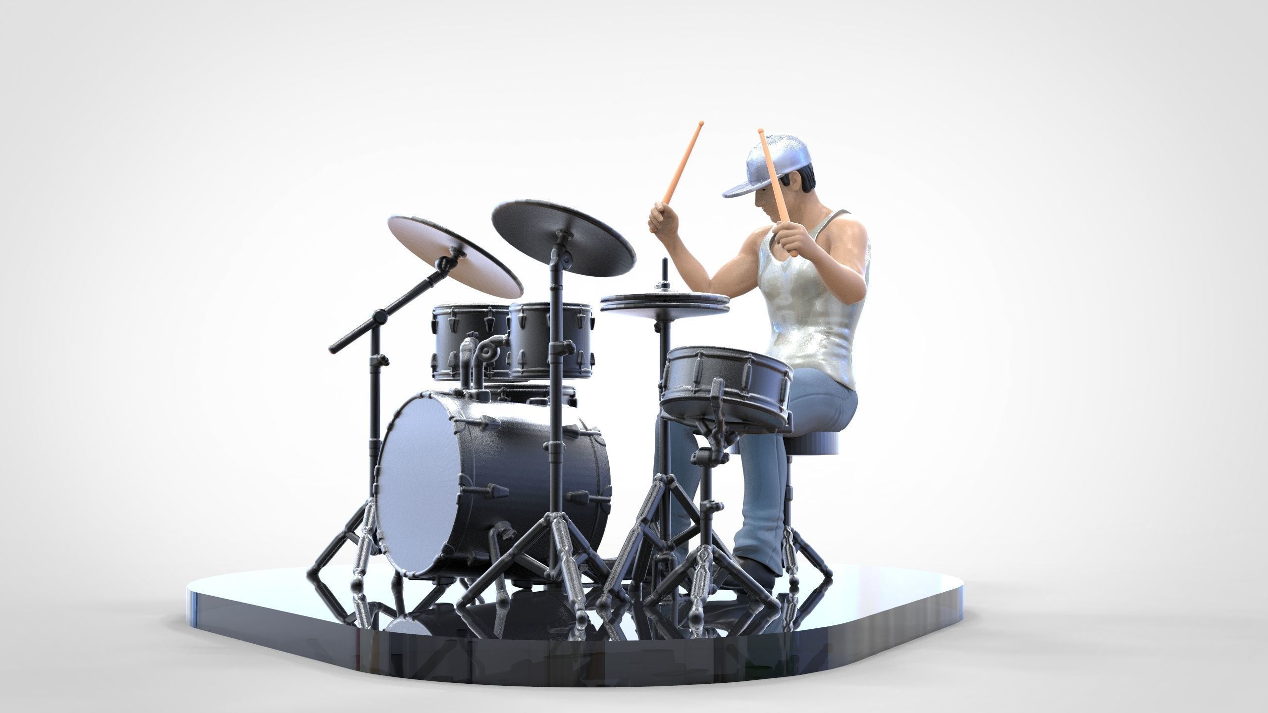 N2 Man Musician Drummer playing drum 3D print model_21