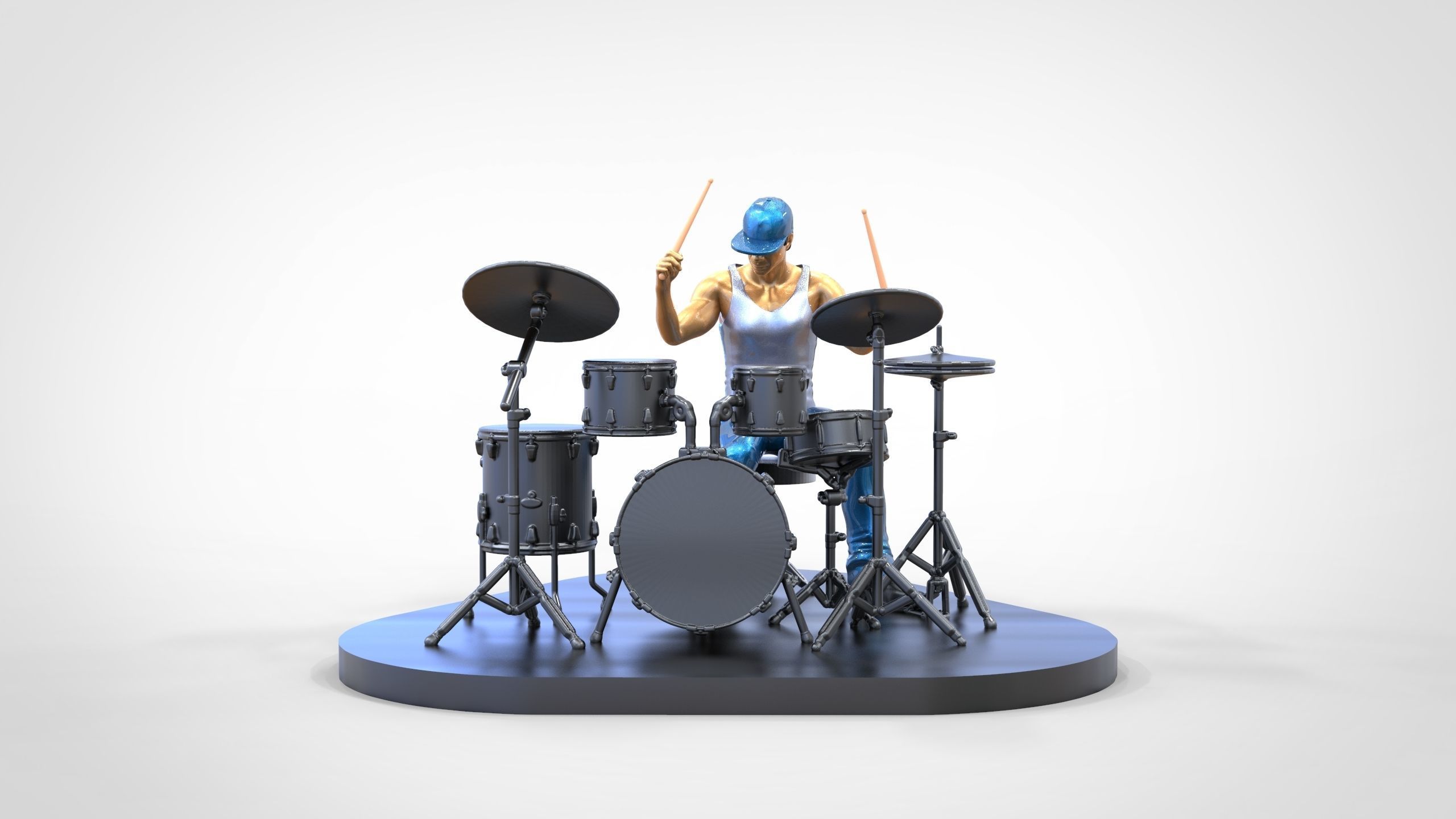 N2 Man Musician Drummer playing drum 3D print model_5