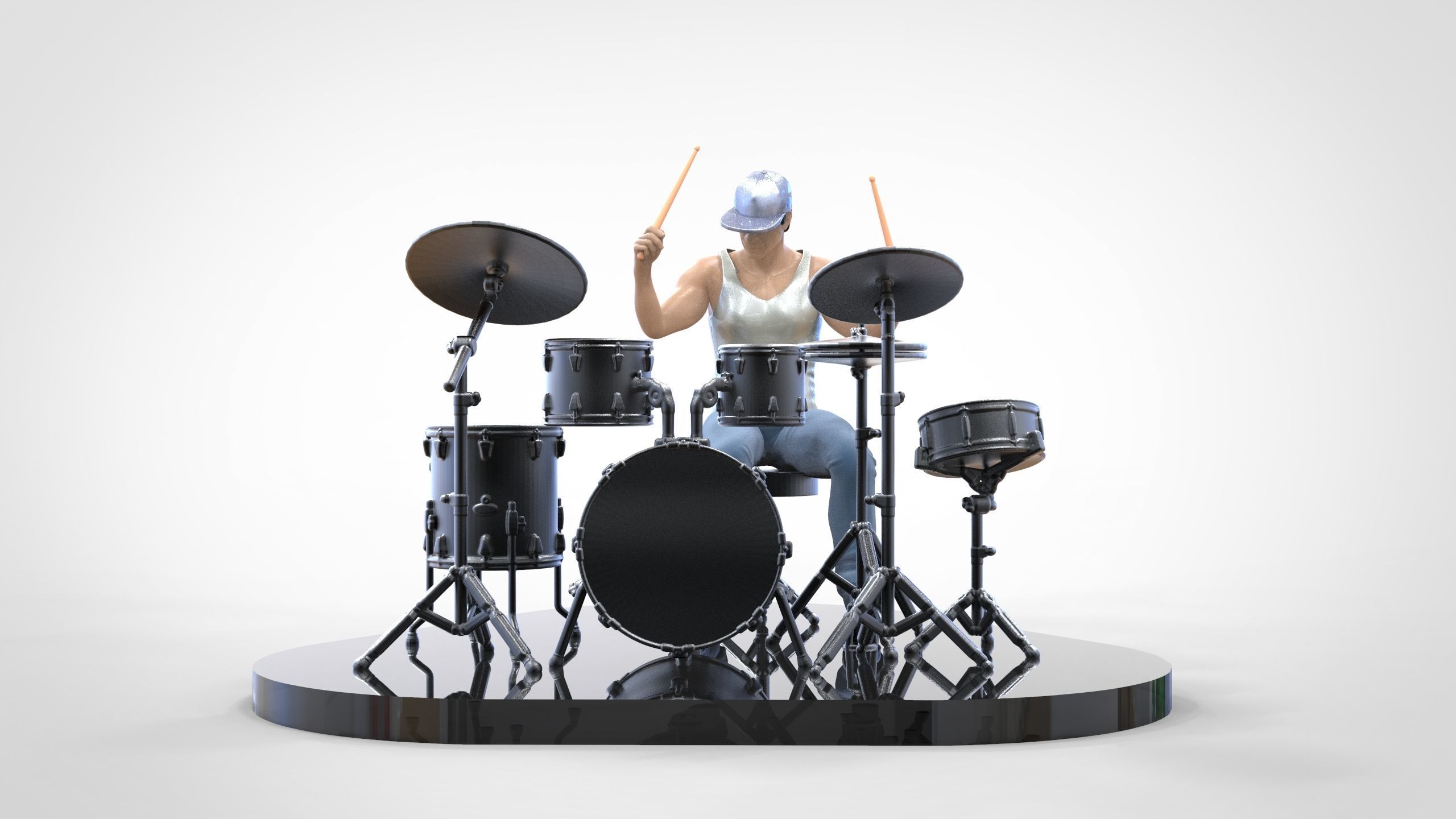 N2 Man Musician Drummer playing drum 3D print model_24