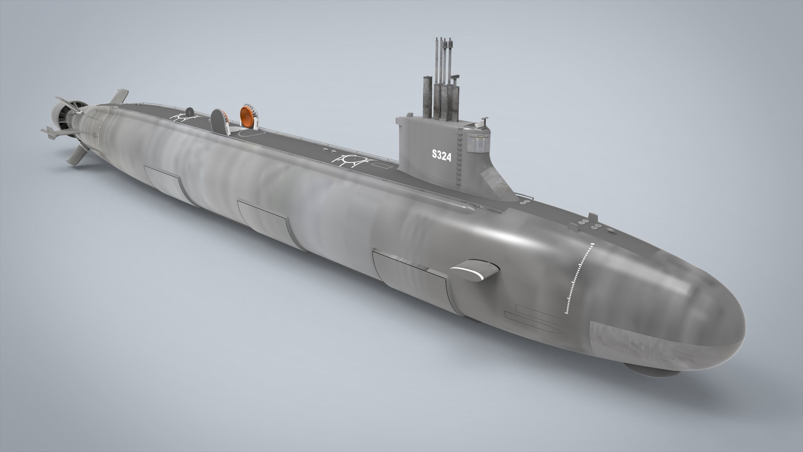 Submarine Nuclear Low-poly 3D model_7