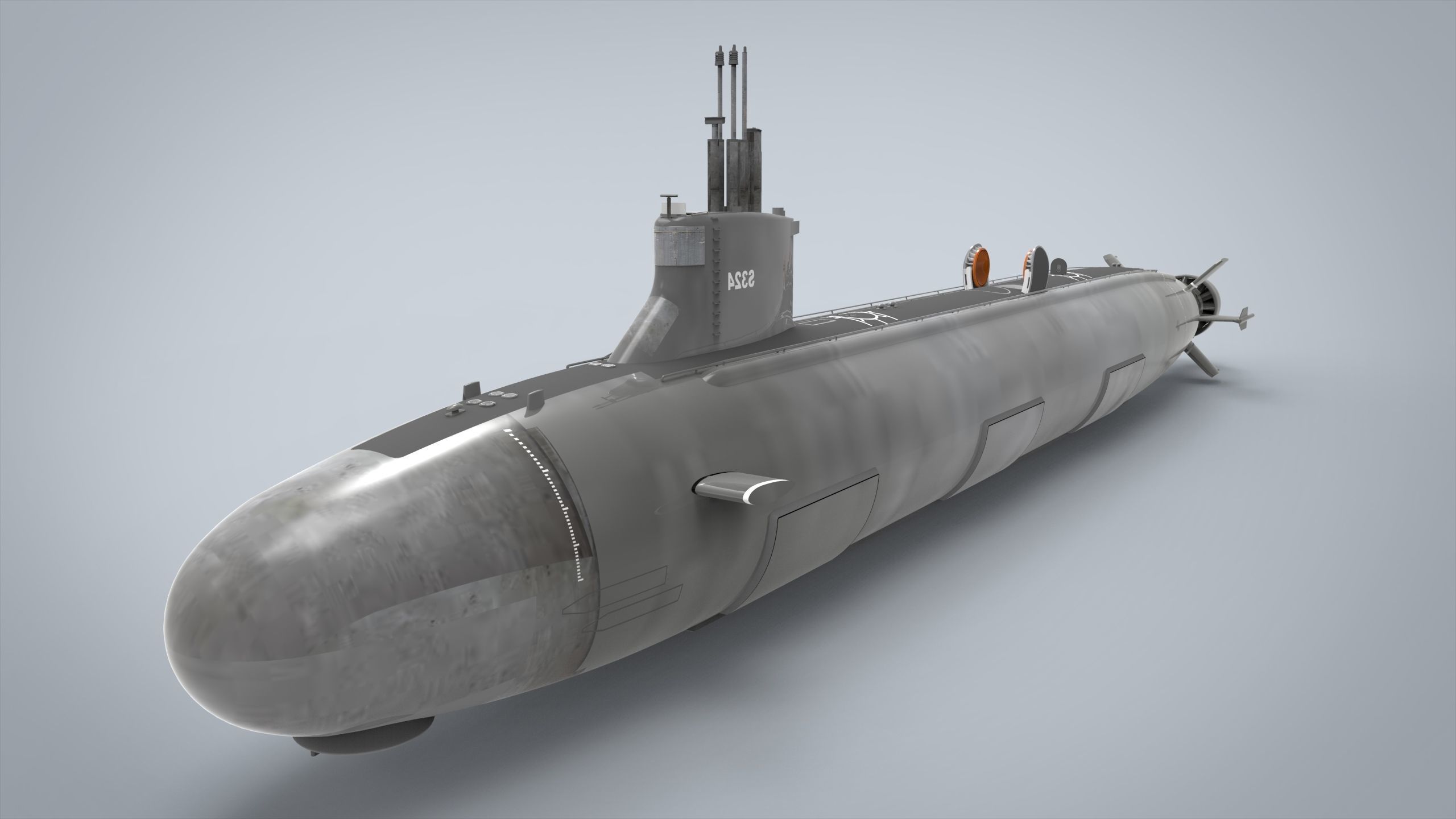 Submarine Nuclear Low-poly 3D model_6