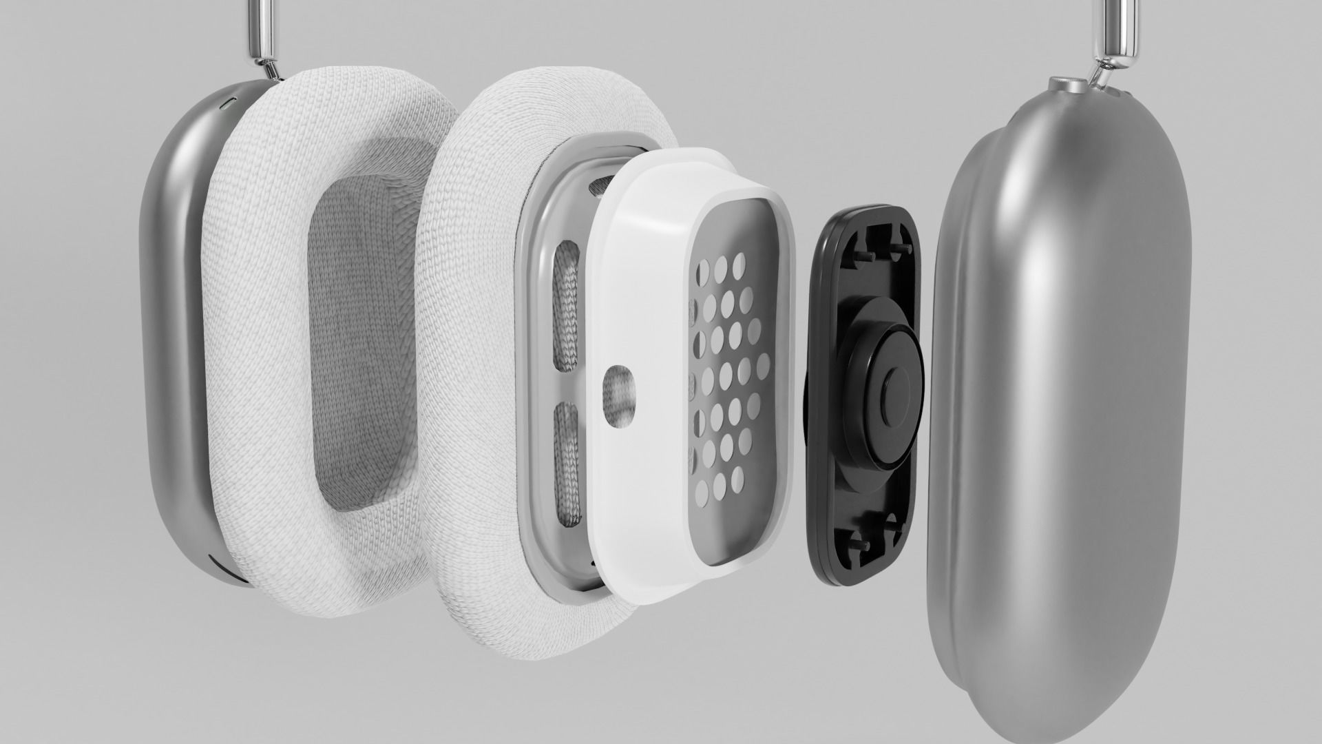Apple Airpods Max with inside parts  Low-poly 3D model_1