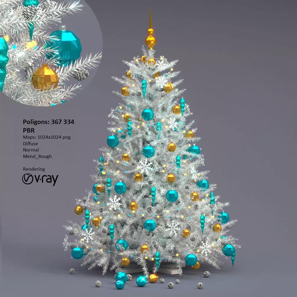 White christmas tree  3D model_0
