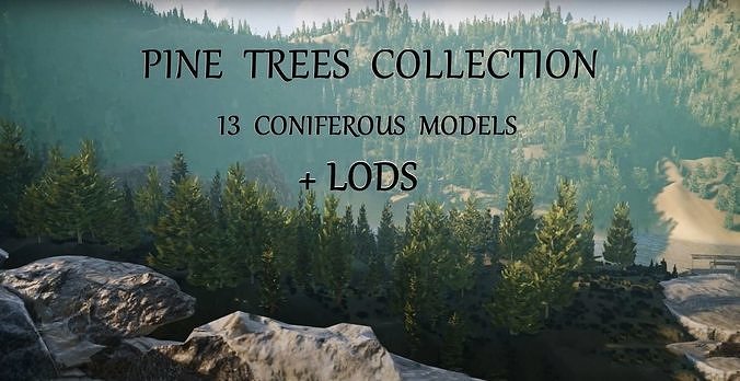 Realistic Collection Coniferous Pines Trees with LODS Low-poly 3D model